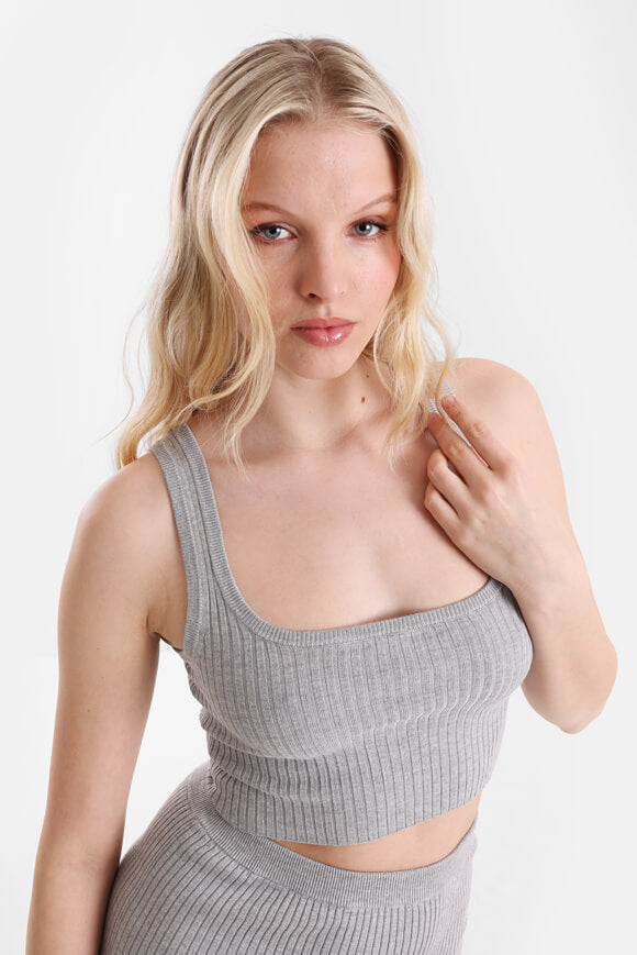 Ribbed crop knit top - mottled light gray