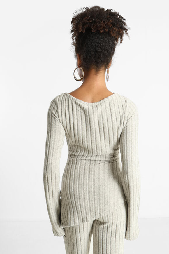 Gerippter Strickpullover - Beige meliert