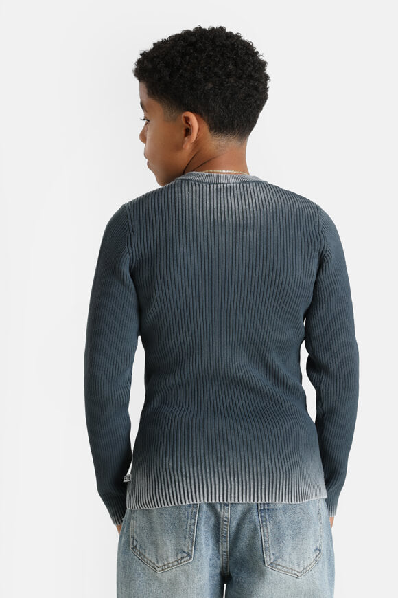 Gerippter Strickpullover - Grau + Weiss