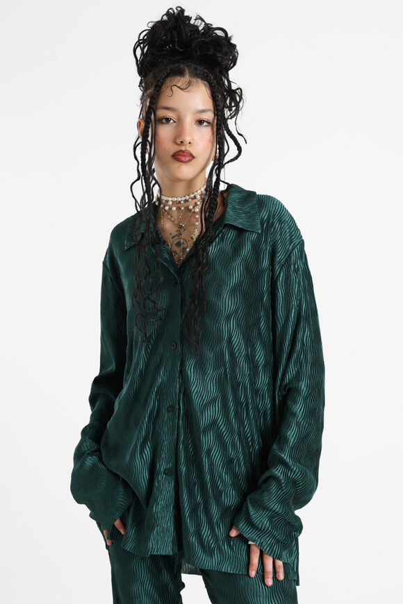 Oversize Plissee Hemd - Forest Green