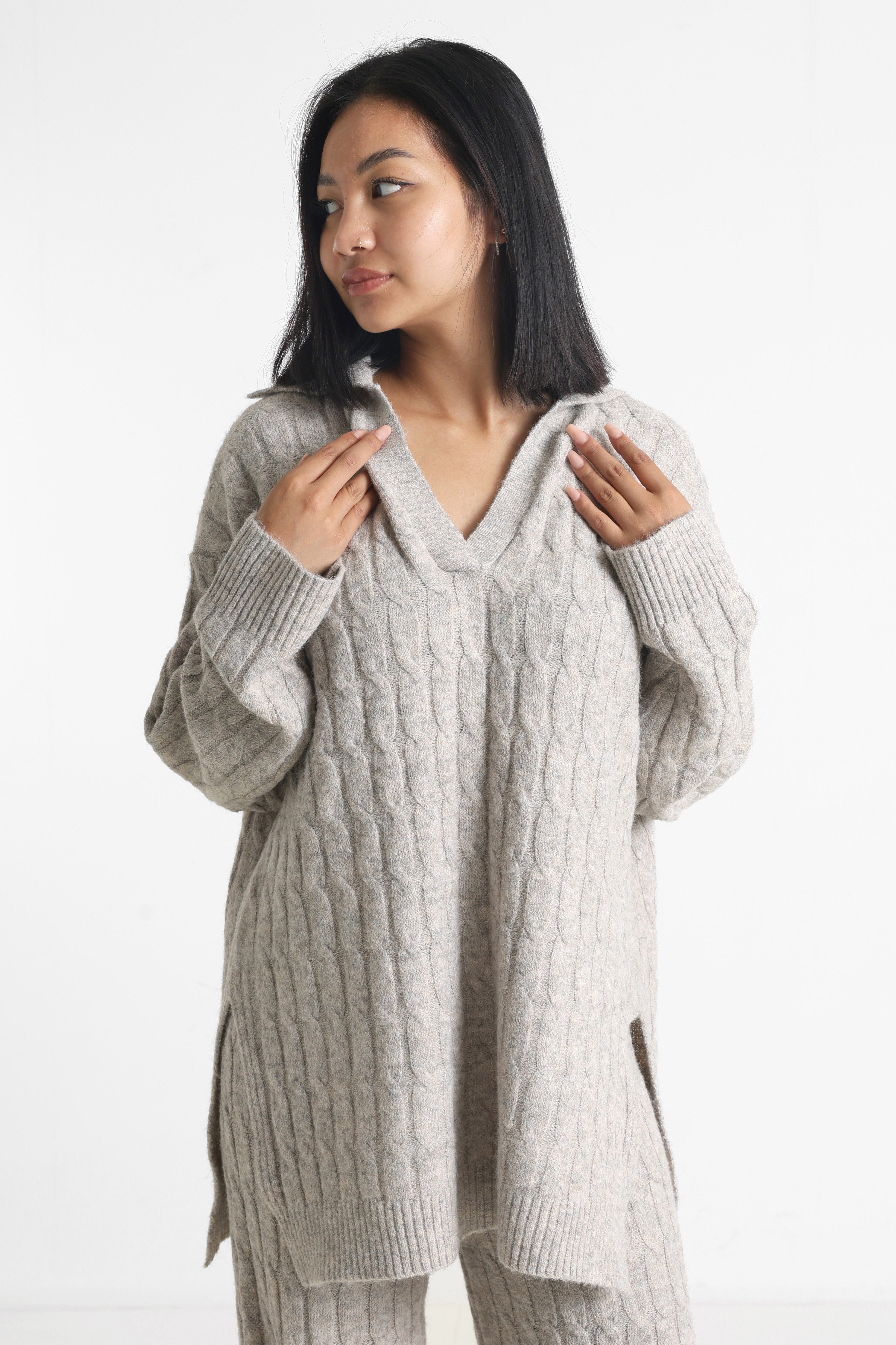 Pull ample en tricot - Beige chiné