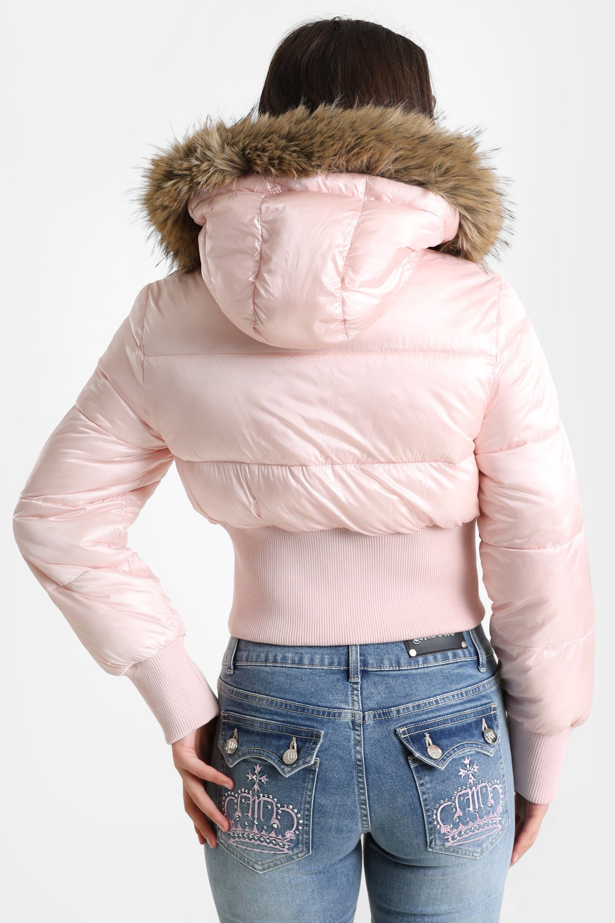 Crop Puffer Bomberjacke - Hell Pink