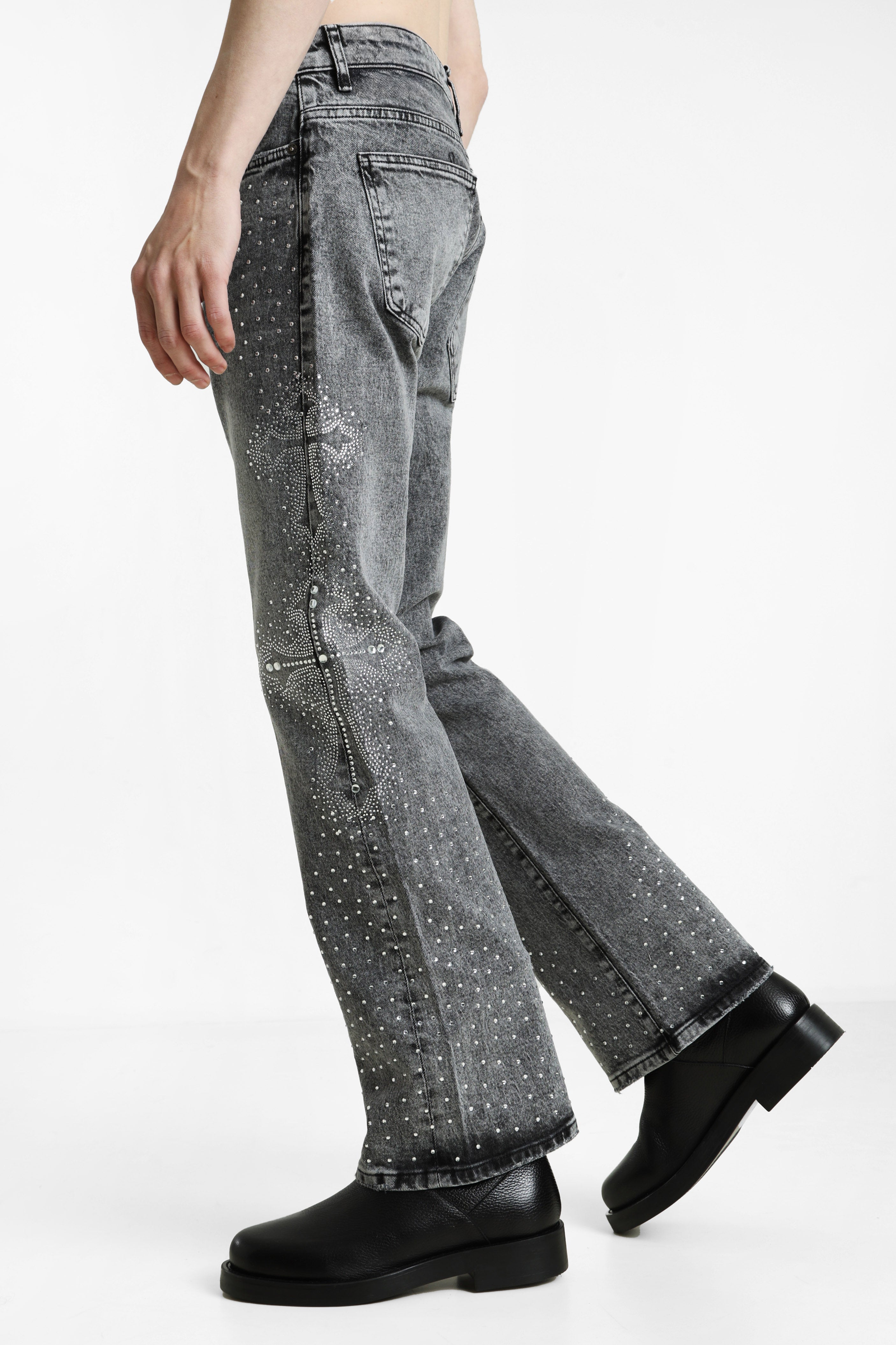 Jean loose fit avec strass - Black Washed