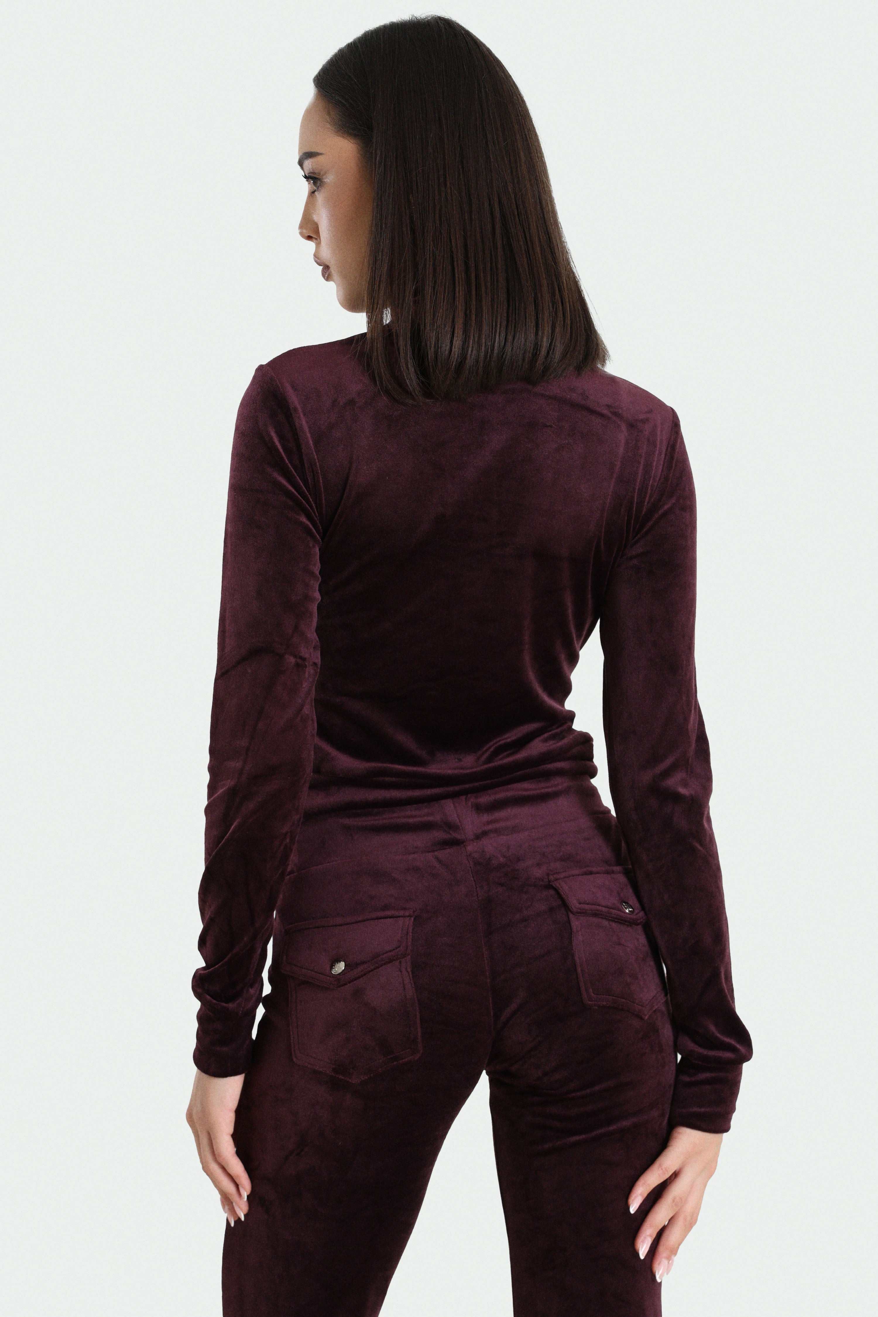 Samt Crop Jacke - Aubergine