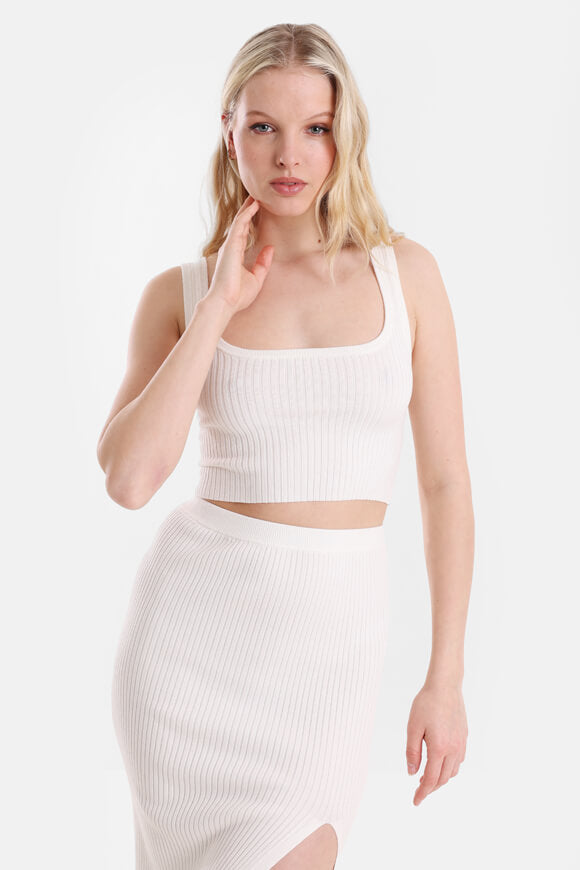 Geripptes Crop Stricktop - Offwhite