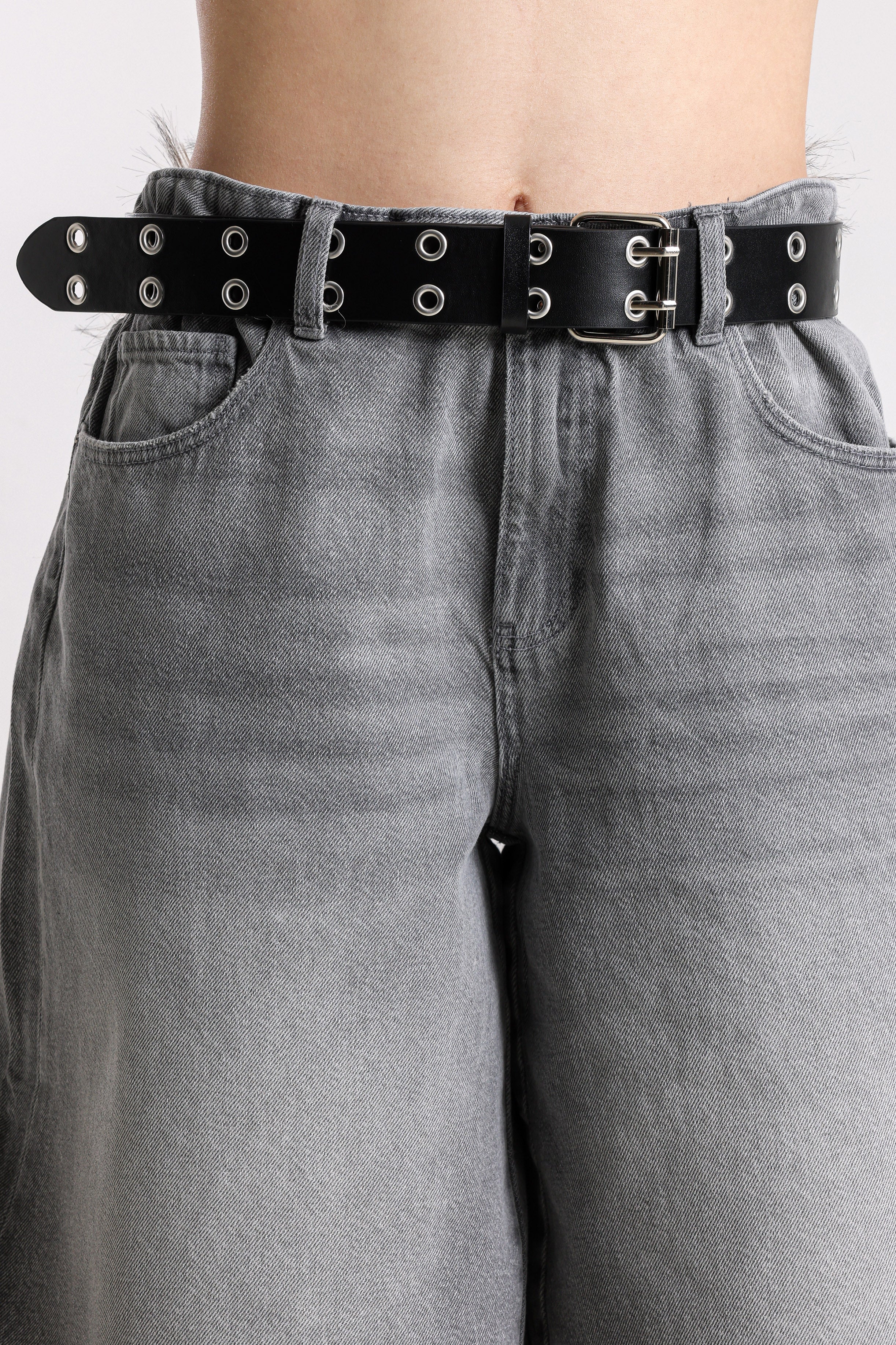 Gürtel mit Kunstpelz - Black + Beige