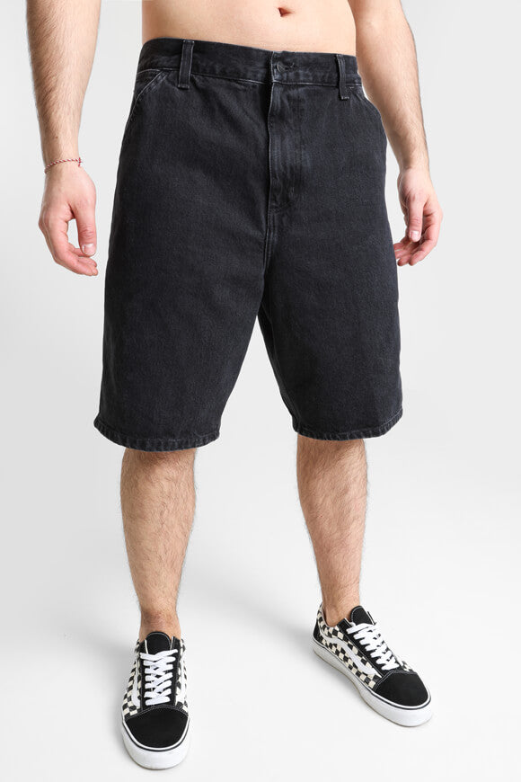 Single Knee Jeansshorts - Black Stone Washef