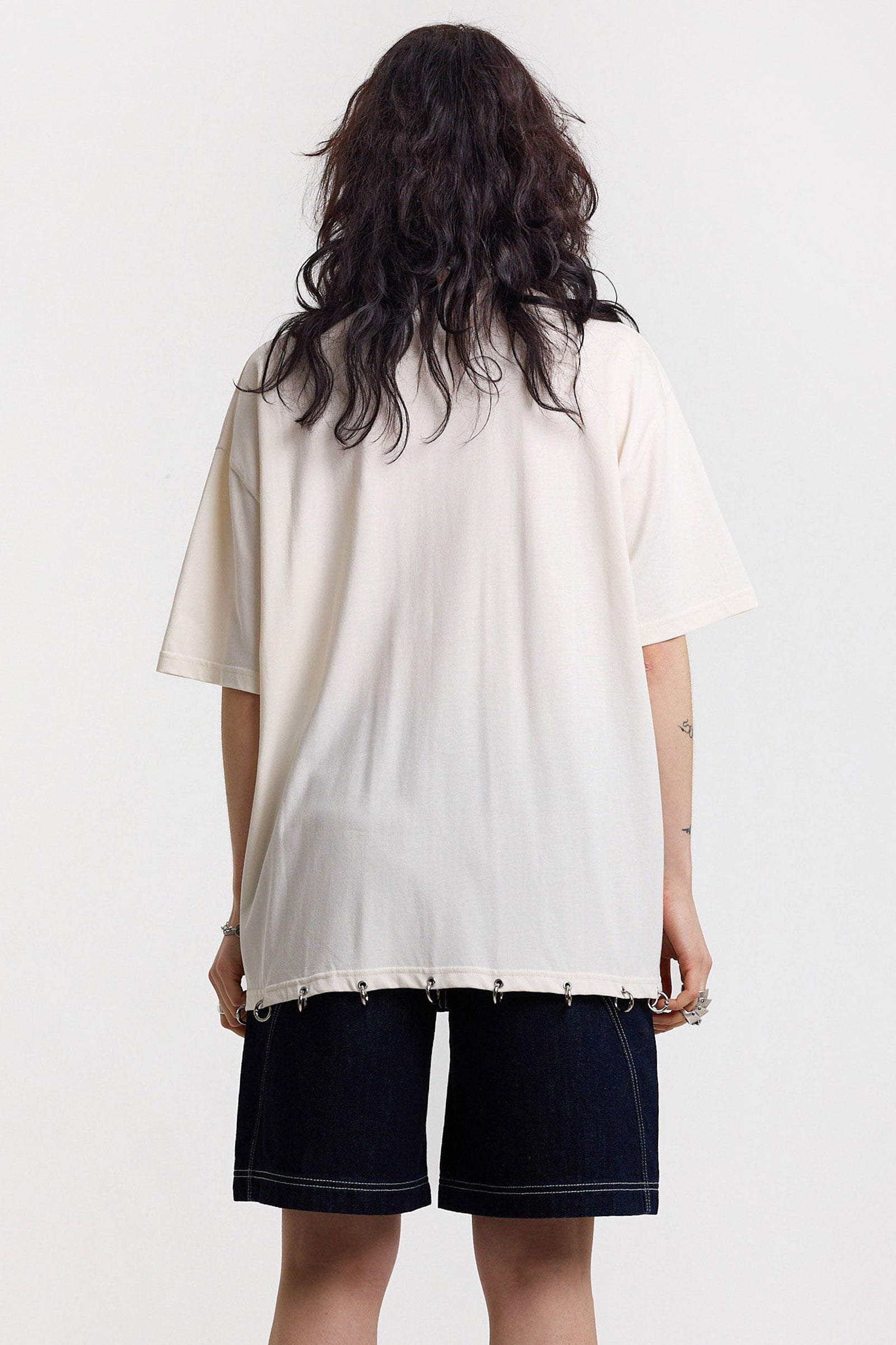 Deer Oversize T-Shirt mit Nieten - Light Beige