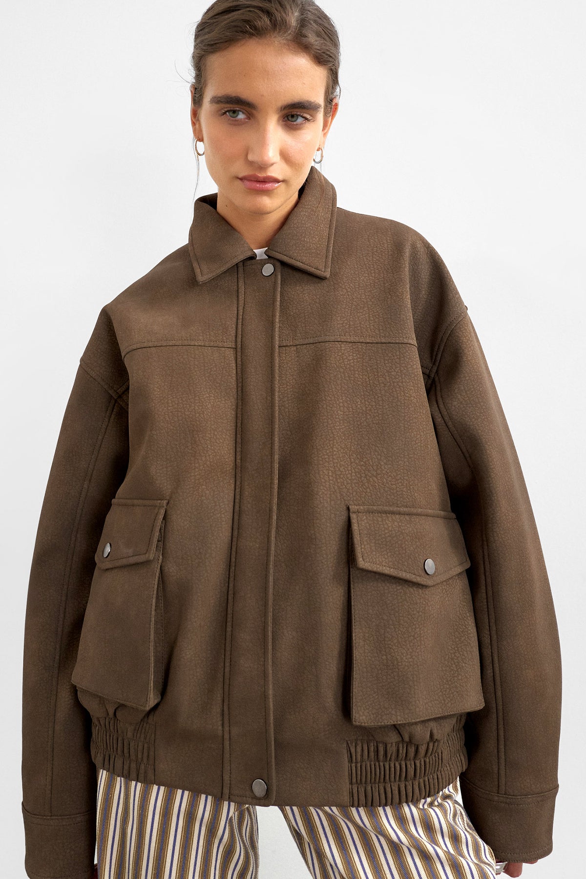 TSTILDE veste bomber en similicuir - Chocolate Brown