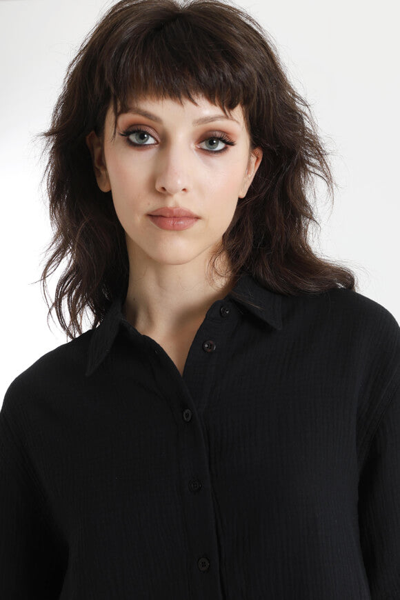 Musselin Crop Hemd - Schwarz