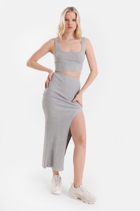 Geripptes Crop Stricktop - Hellgrau meliert