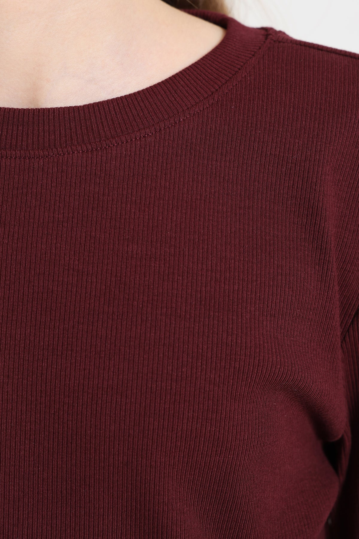 Ribbed long-sleeve cropped shirt - Burgundy