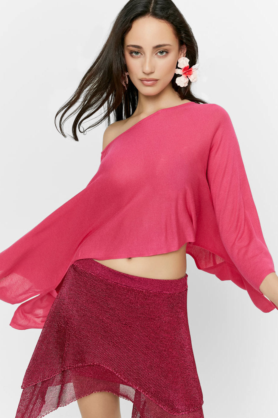 Poncho in maglia fine - Pink