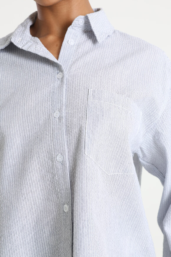 Hemd aus Seersucker - Marineblau + Weiss