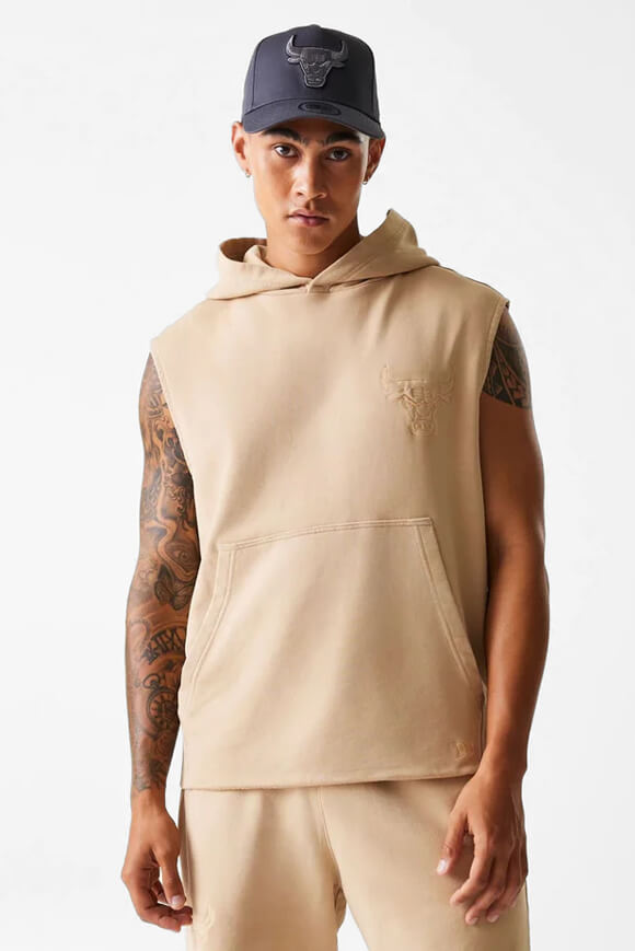 Sleeveless sweatshirt with hood - beige
