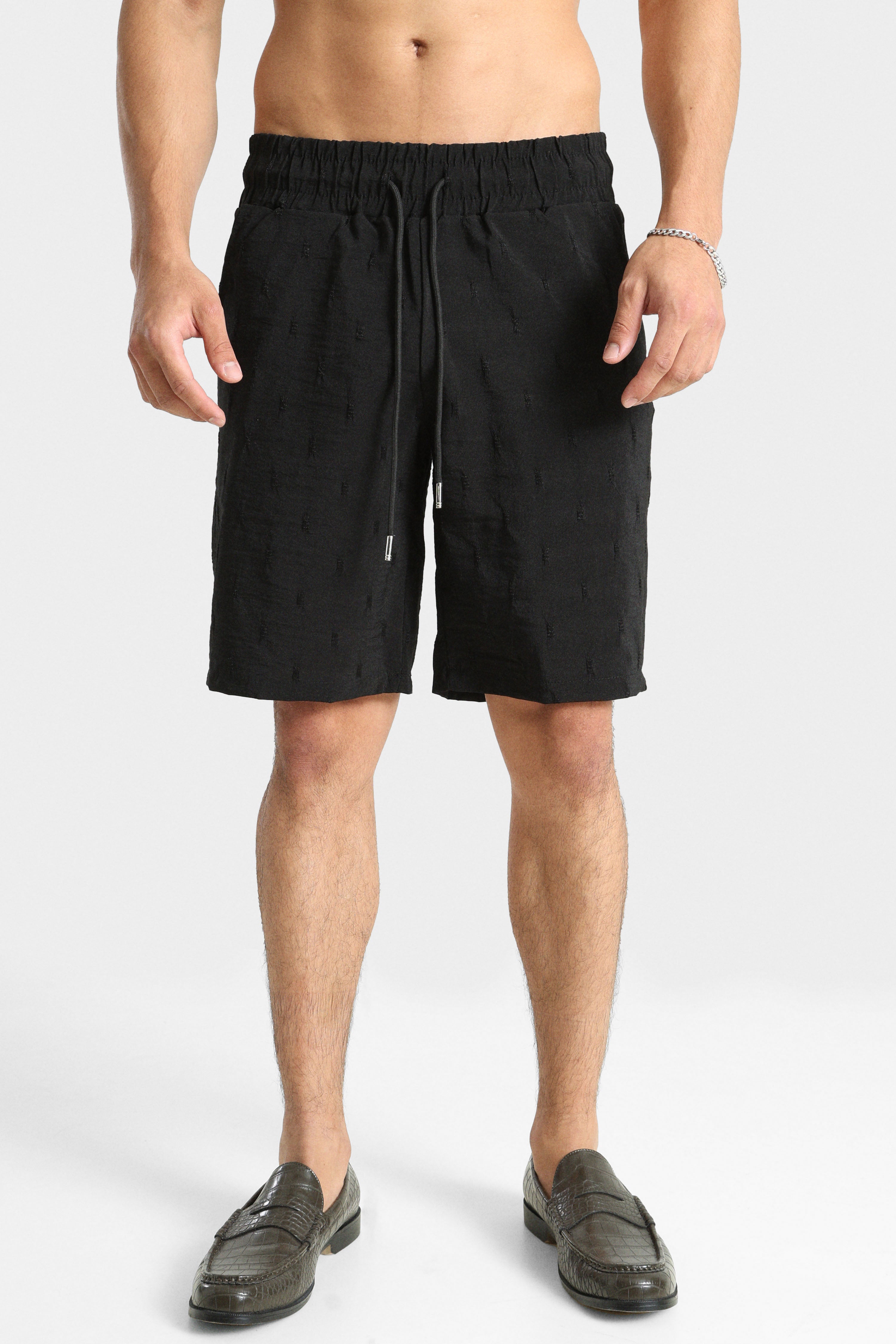 Strukturierte Stoffshorts - Black