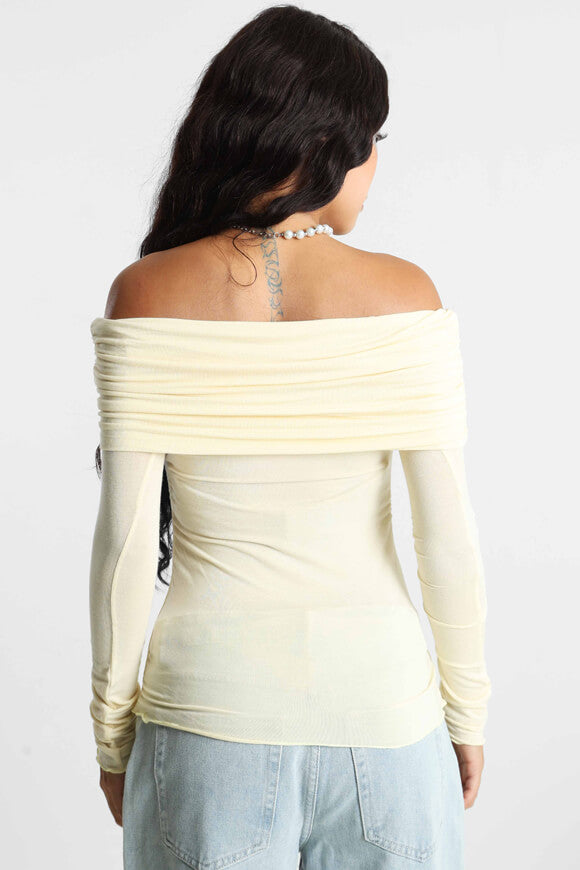 Off Shoulder Langarmshirt - Hellgelb