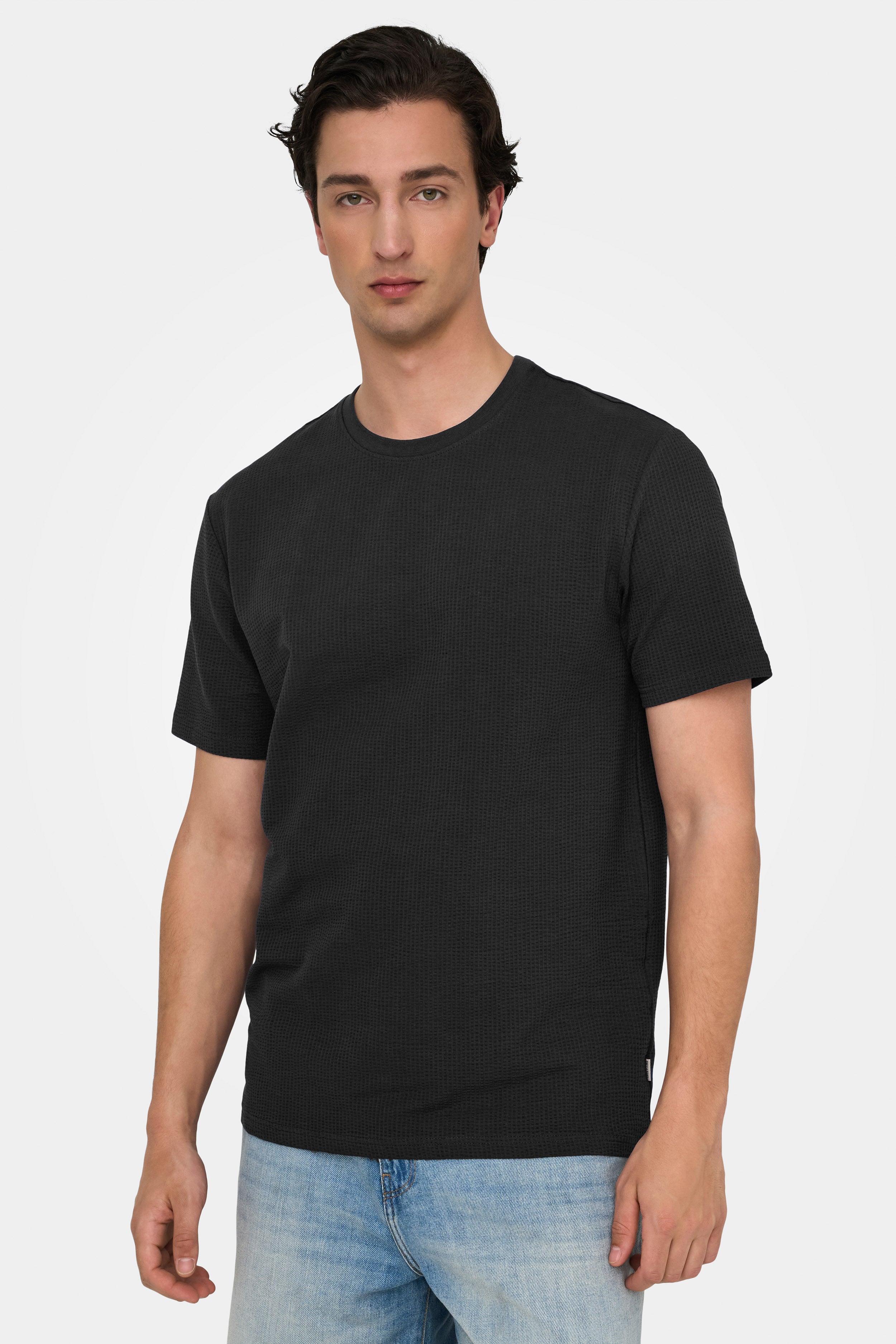 ONSKIAN T-Shirt mit Waffelstruktur - Black