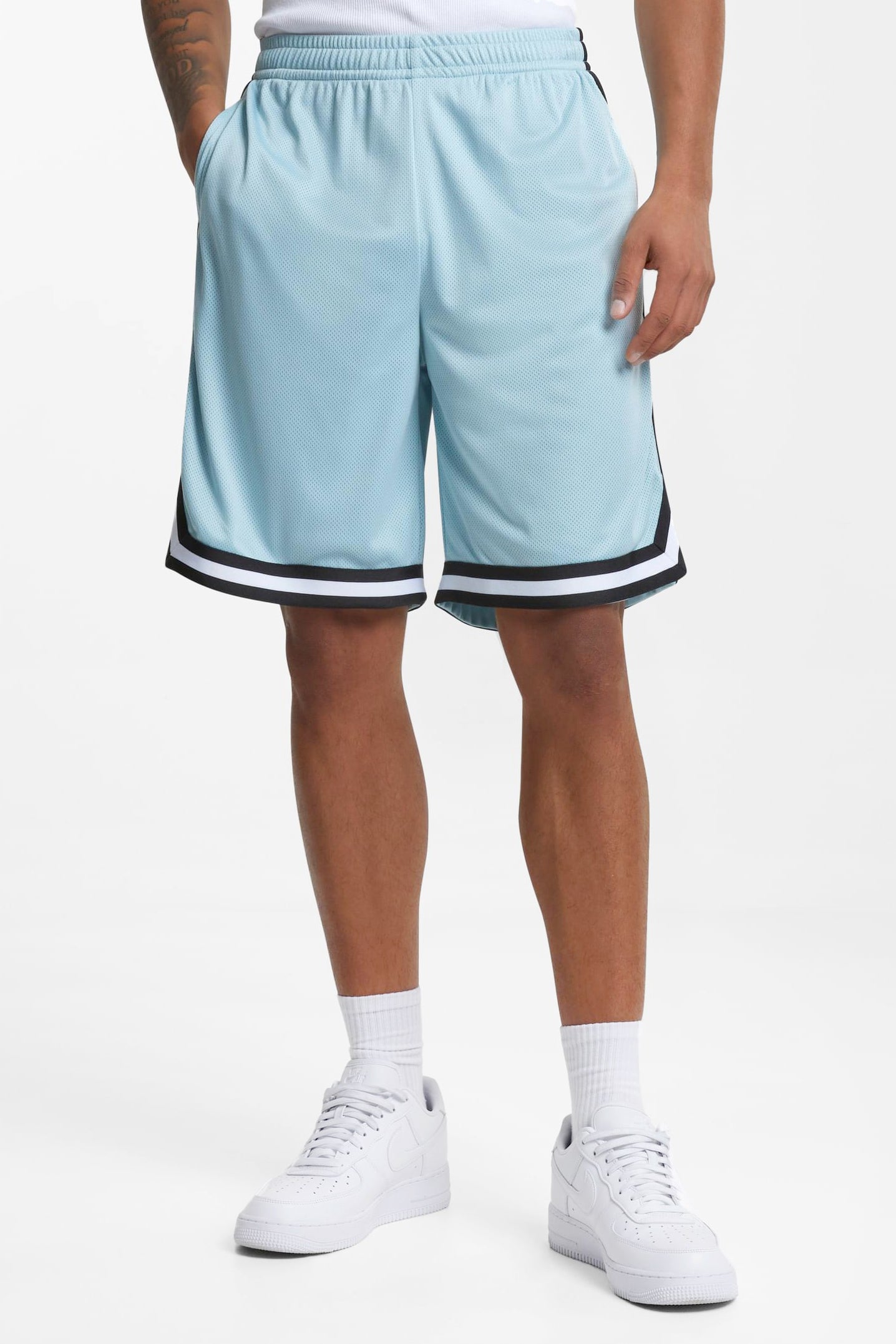 Short a righe in mesh - Oceanblue + Black + White