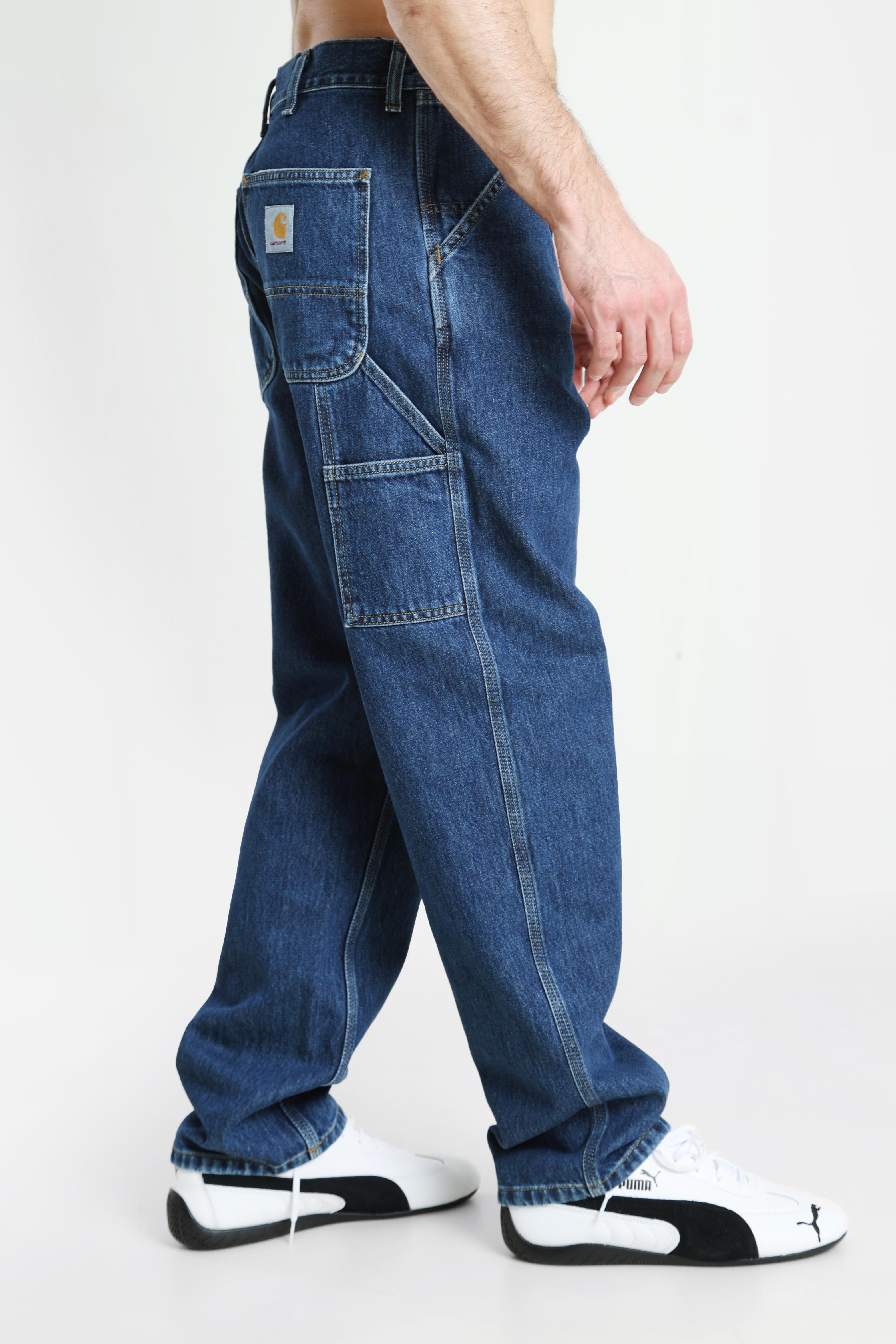 Single Knee Relaxed Straight Fit Jeans L32 - Blue Stone Washed