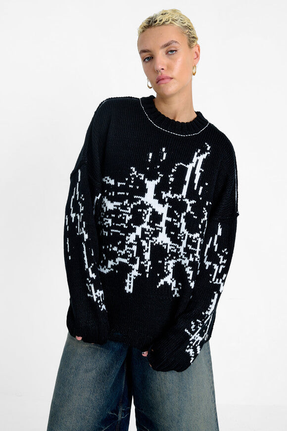 Shatter oversize chunky knit sweater - Black + White