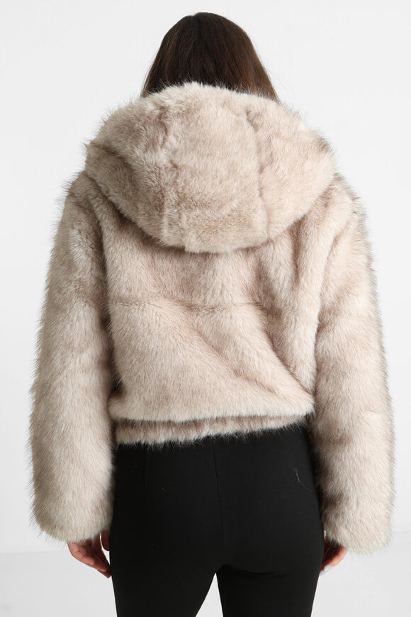Kunstpelzjacke - Beige + Brown
