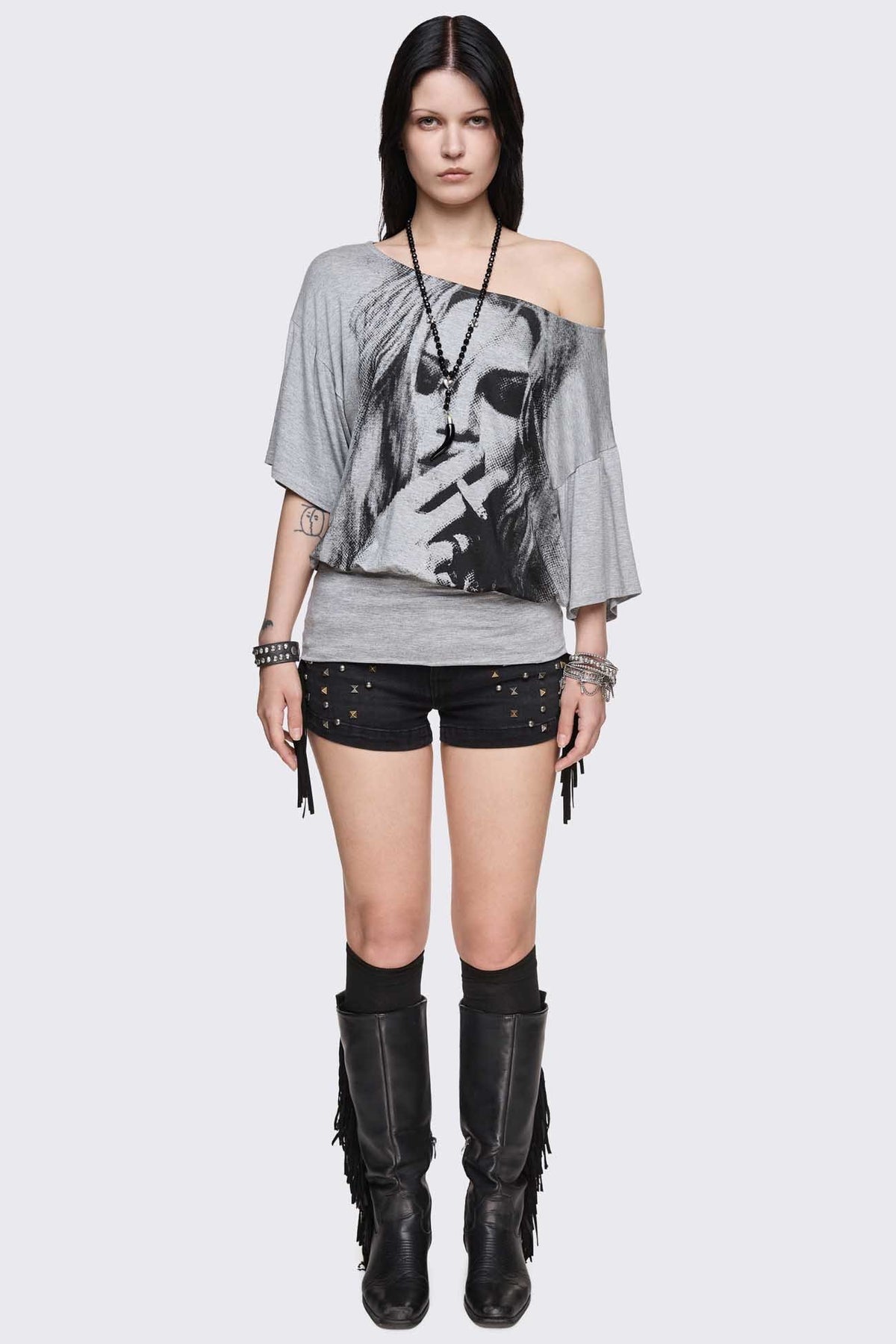 Muse off-shoulder t-shirt - Grey Melange