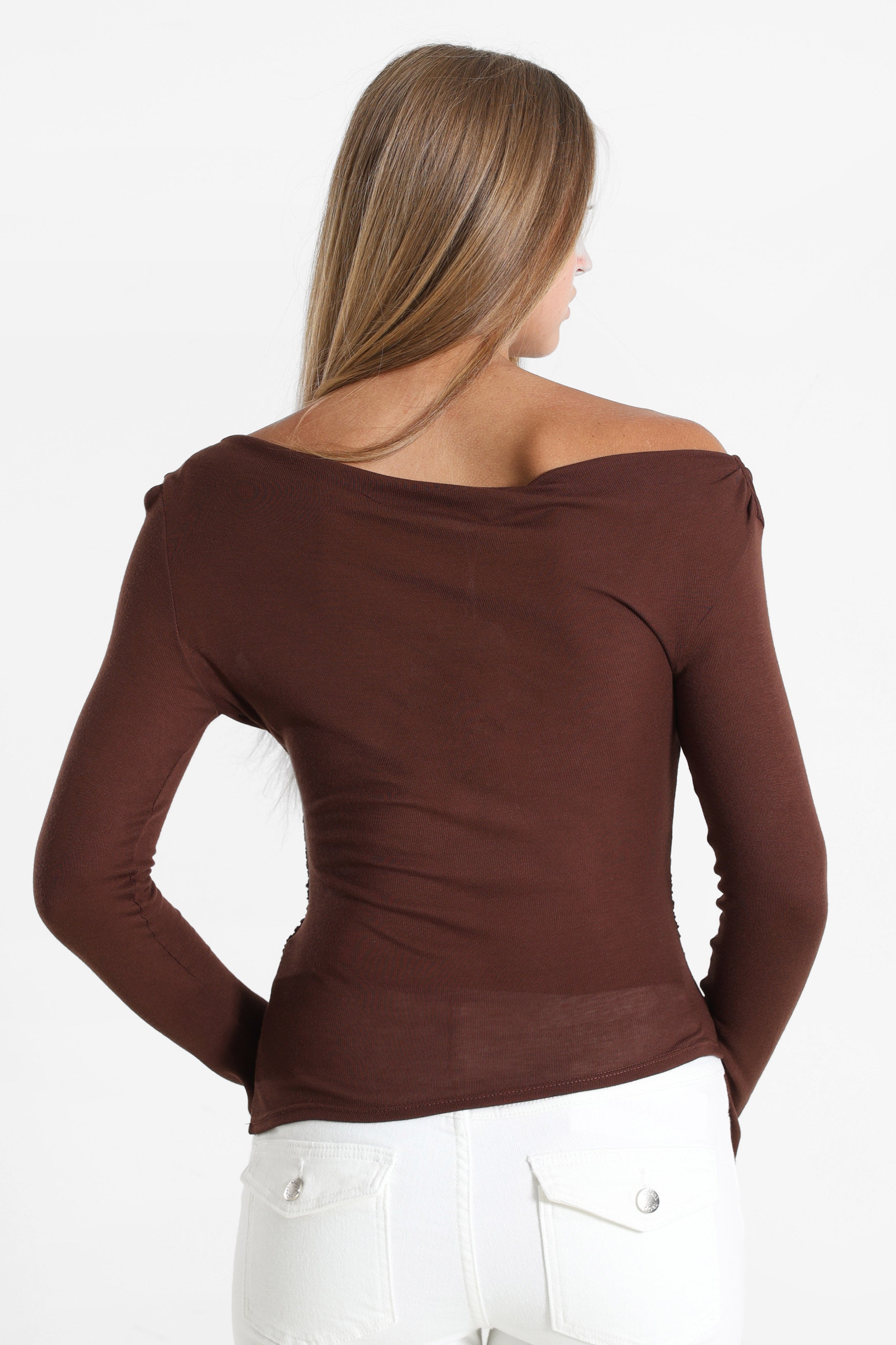 Shirt off shoulder manches longues - Brun