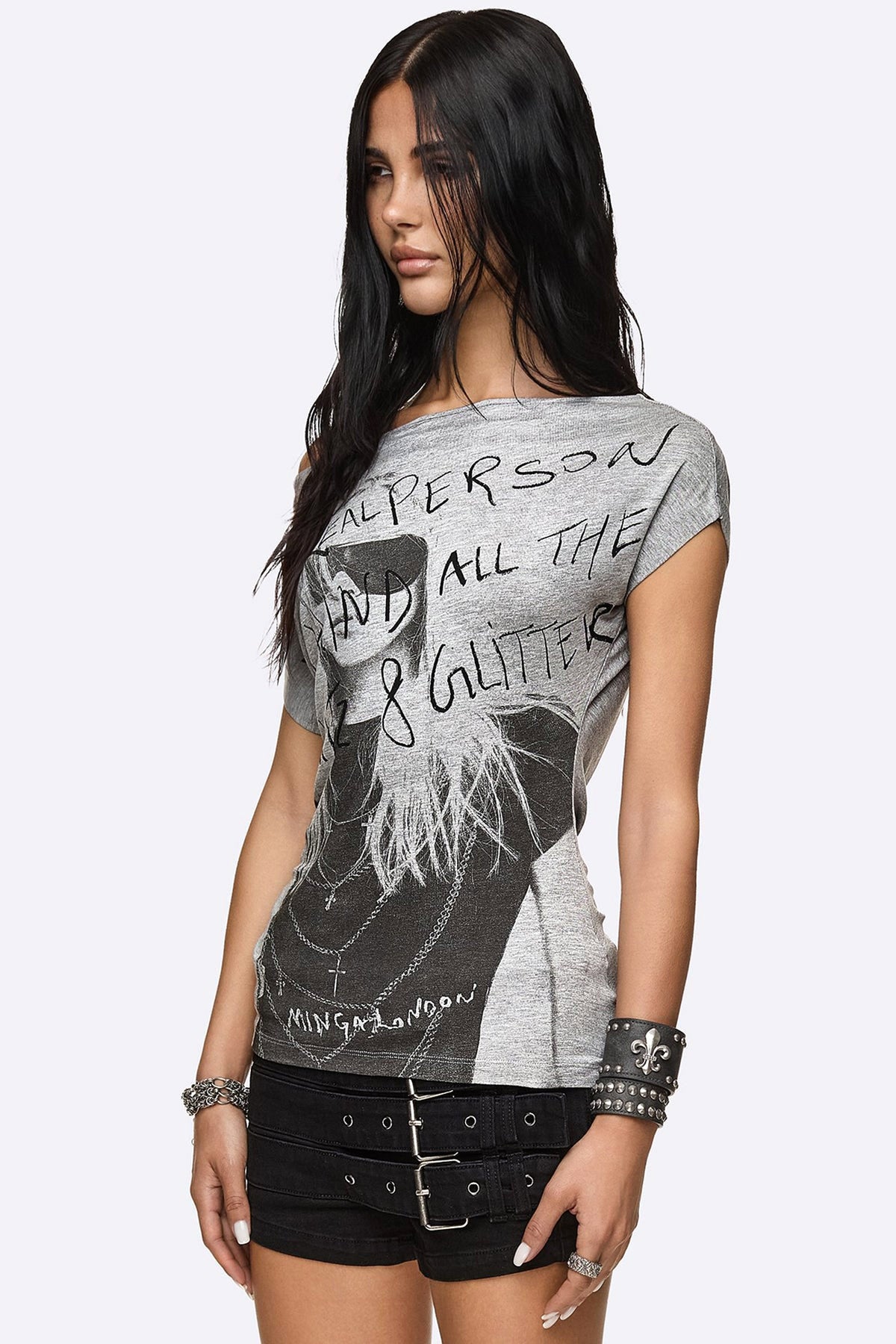 T-shirt Glitz&Glitter con scollo a barca - Grey Marl