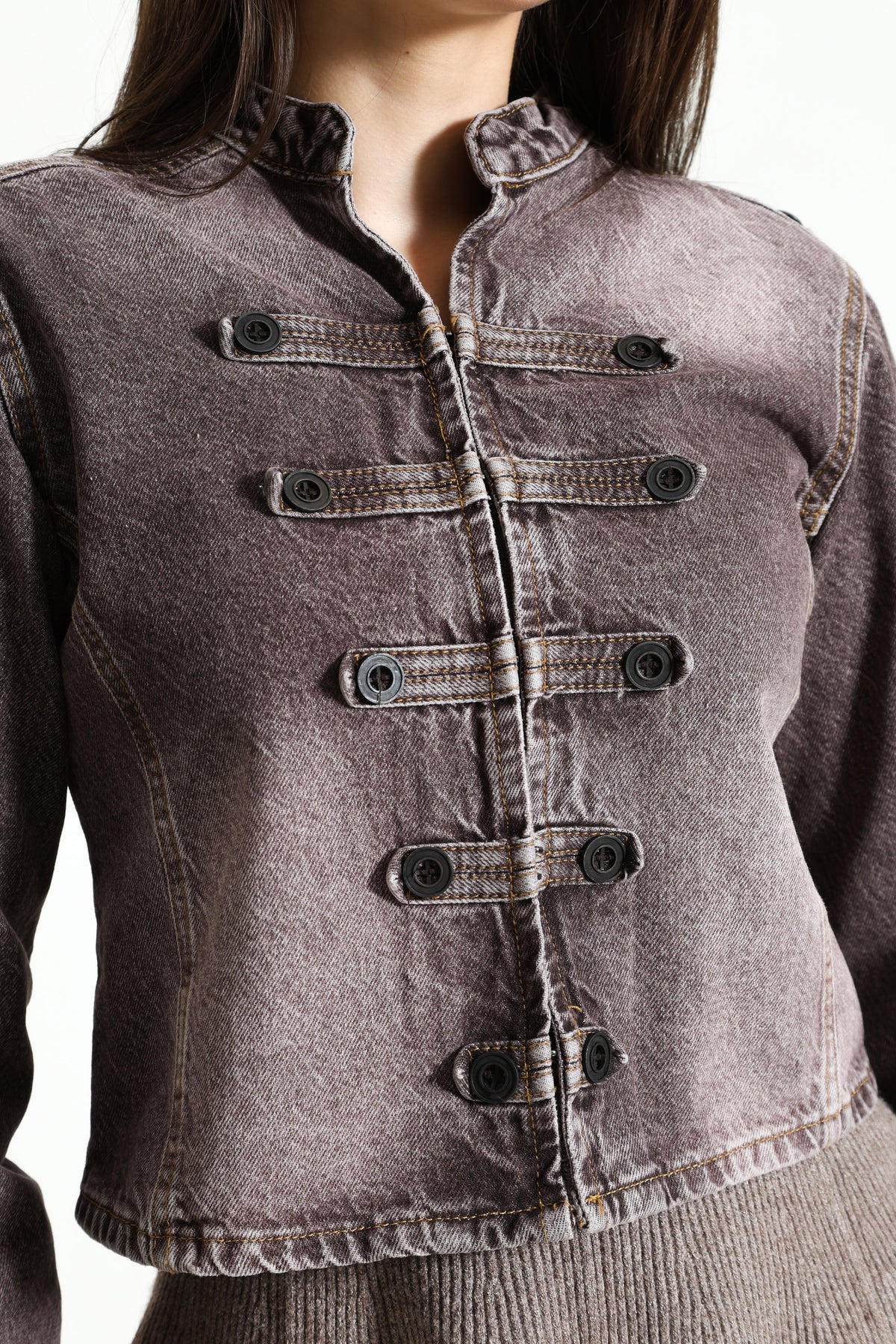 Veste courte en jean - Dark Red Denim Washed