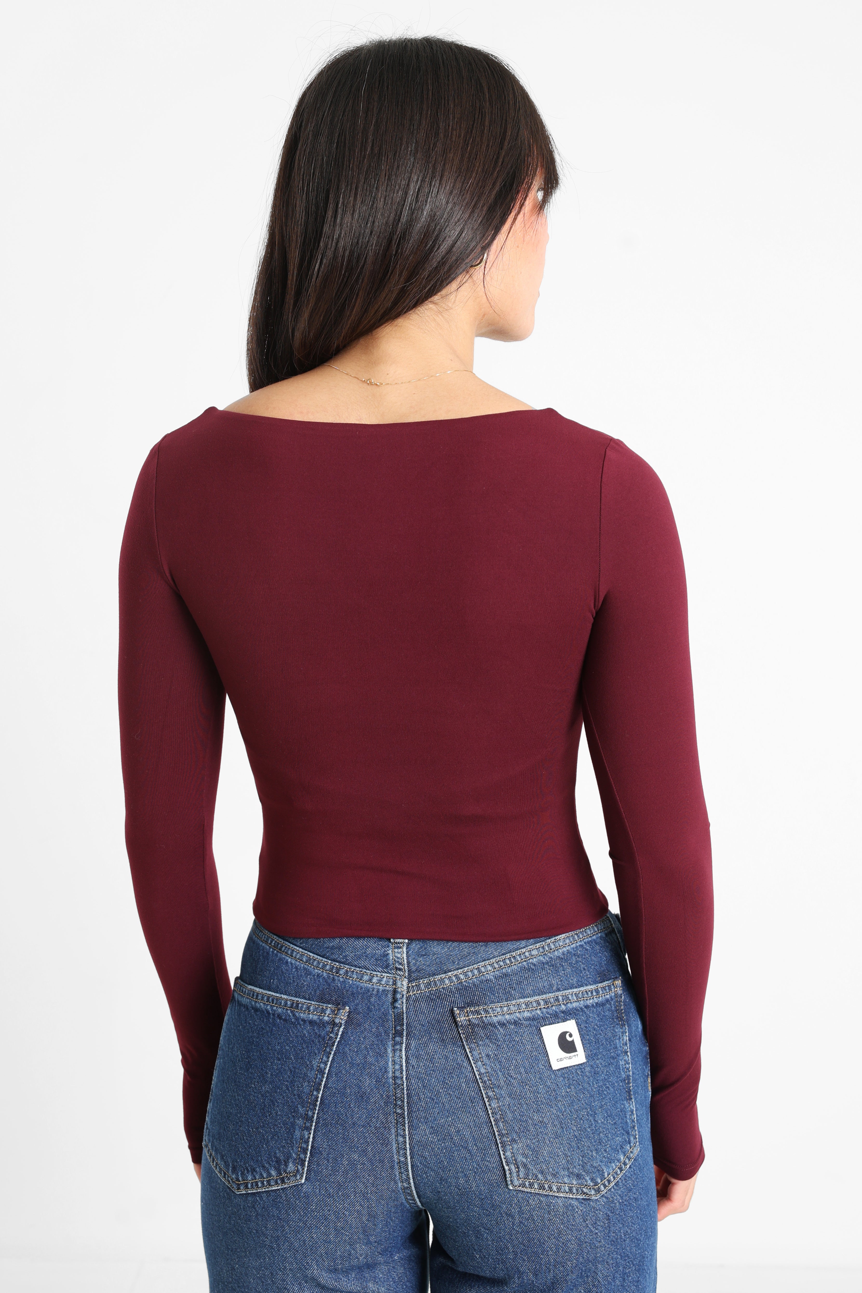 Crop Langarmshirt - Bordeaux