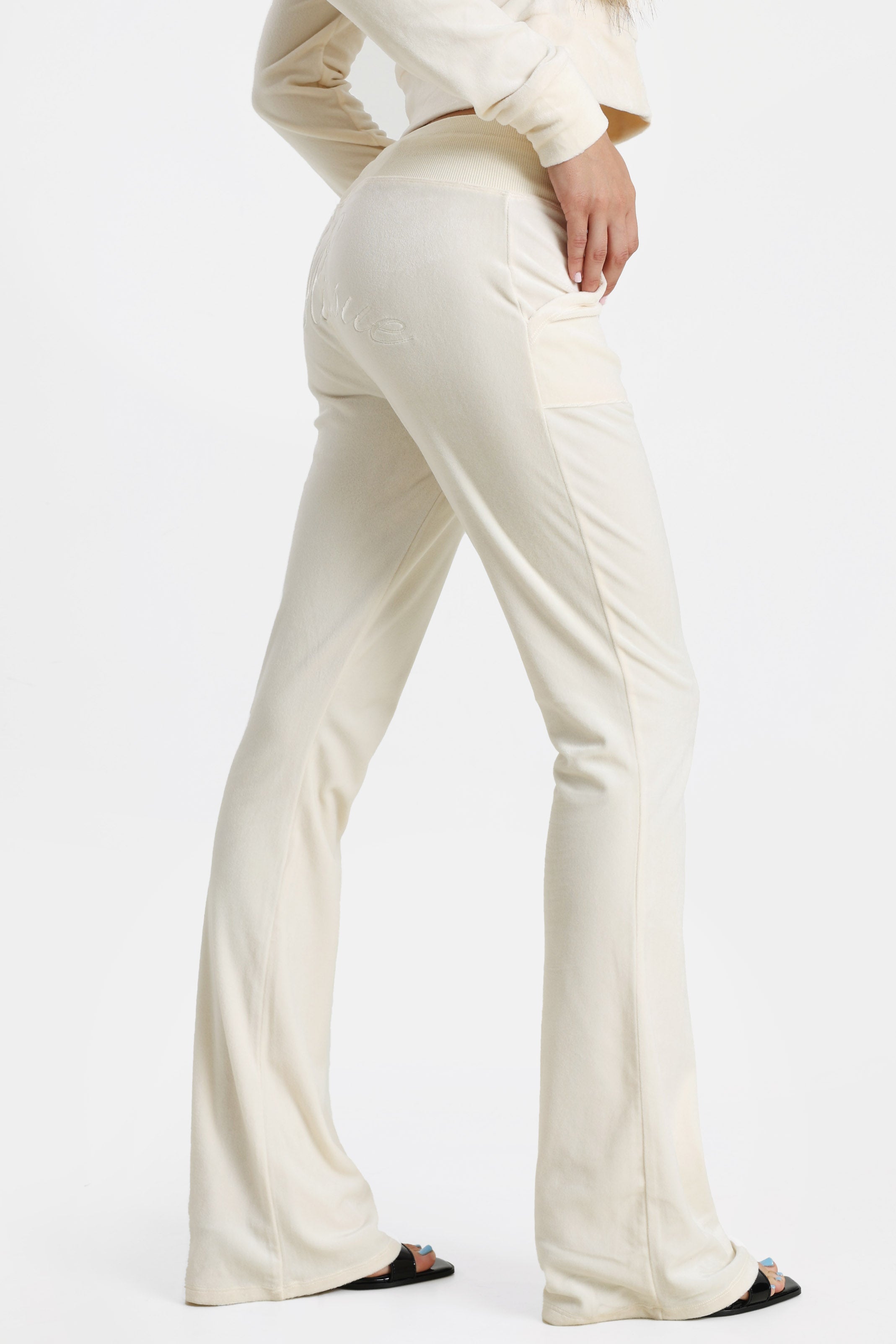 Pantalone flare in velluto - Beige clair