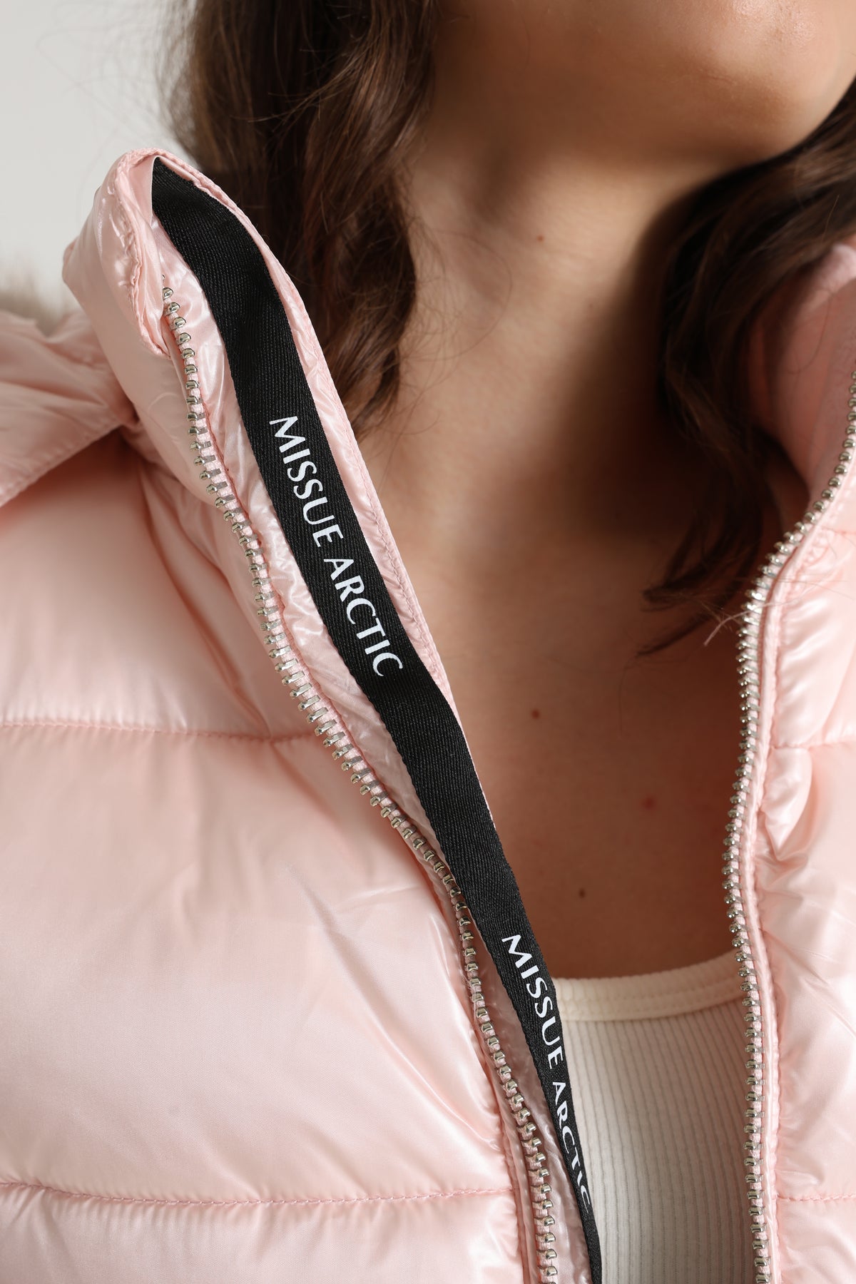 Veste matelassée effet brillant - Rose clair