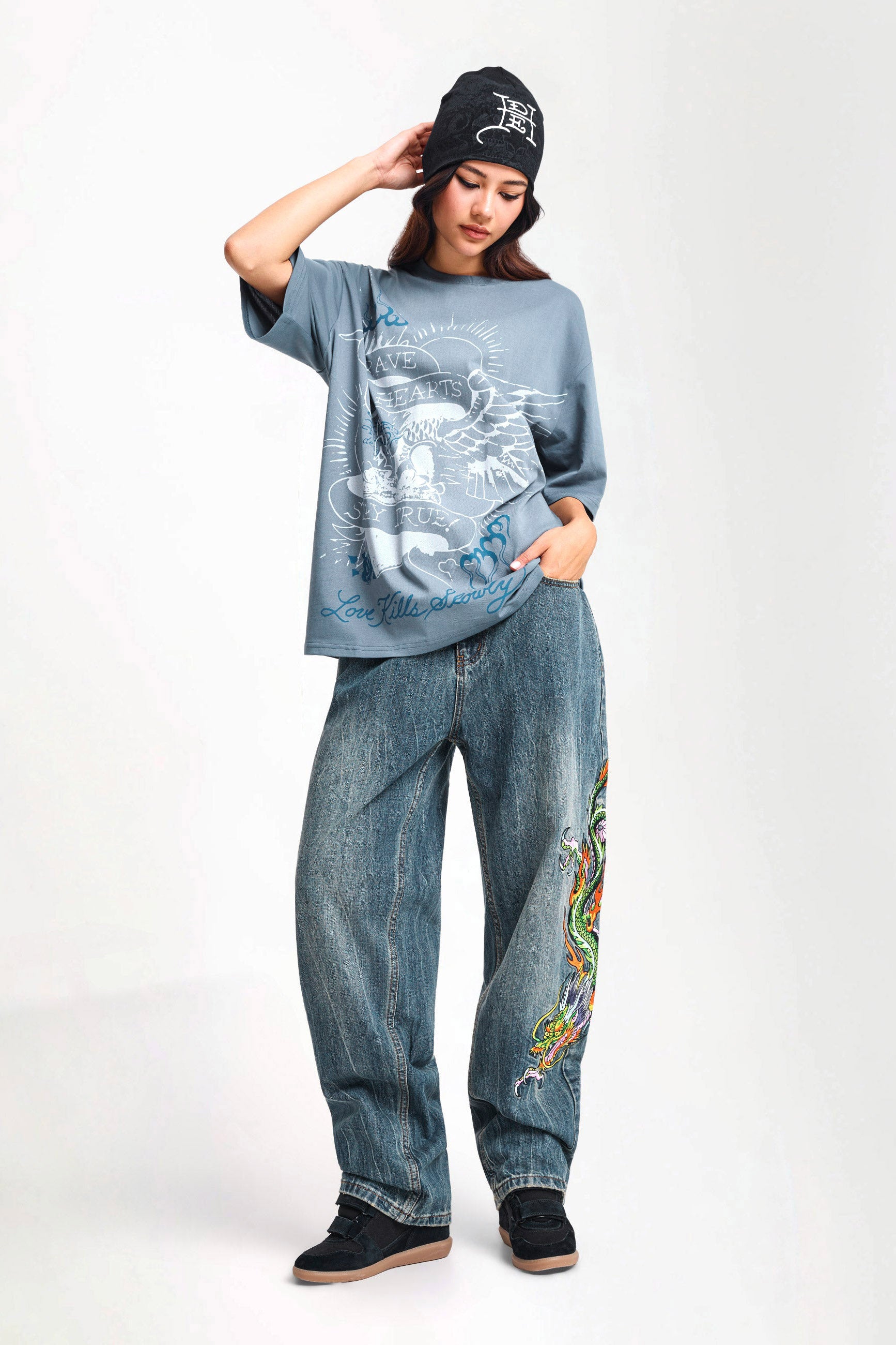 Brave Hearts loose t-shirt - Blue Washed