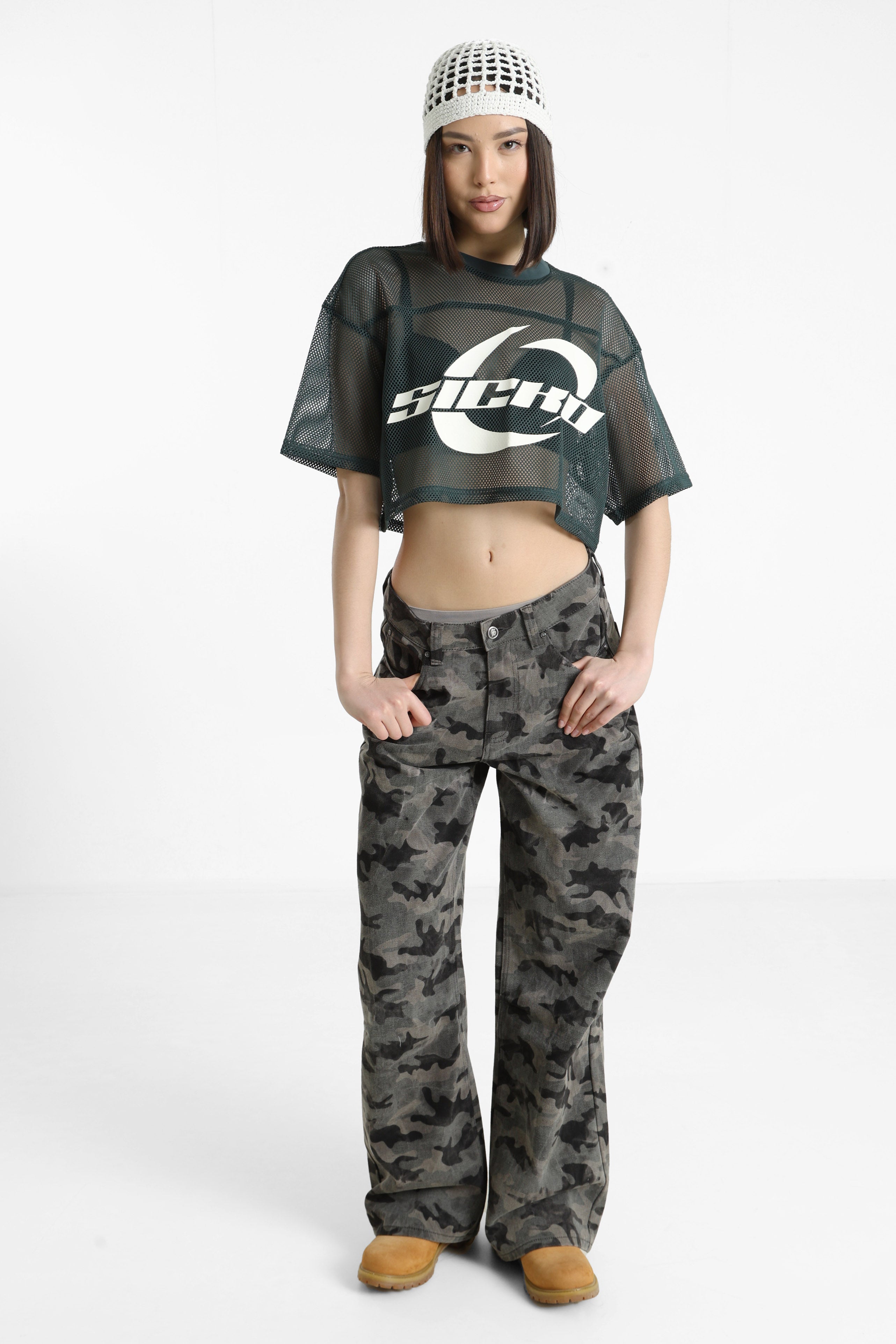 Crop Mesh T-Shirt - Grün