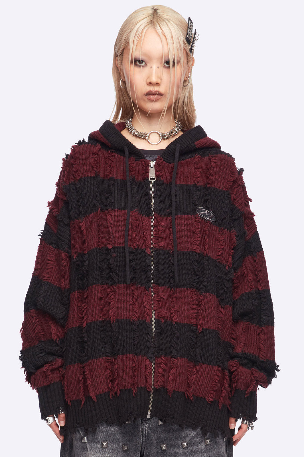 Ellis Cardigan Oversize - Black + Burgundy
