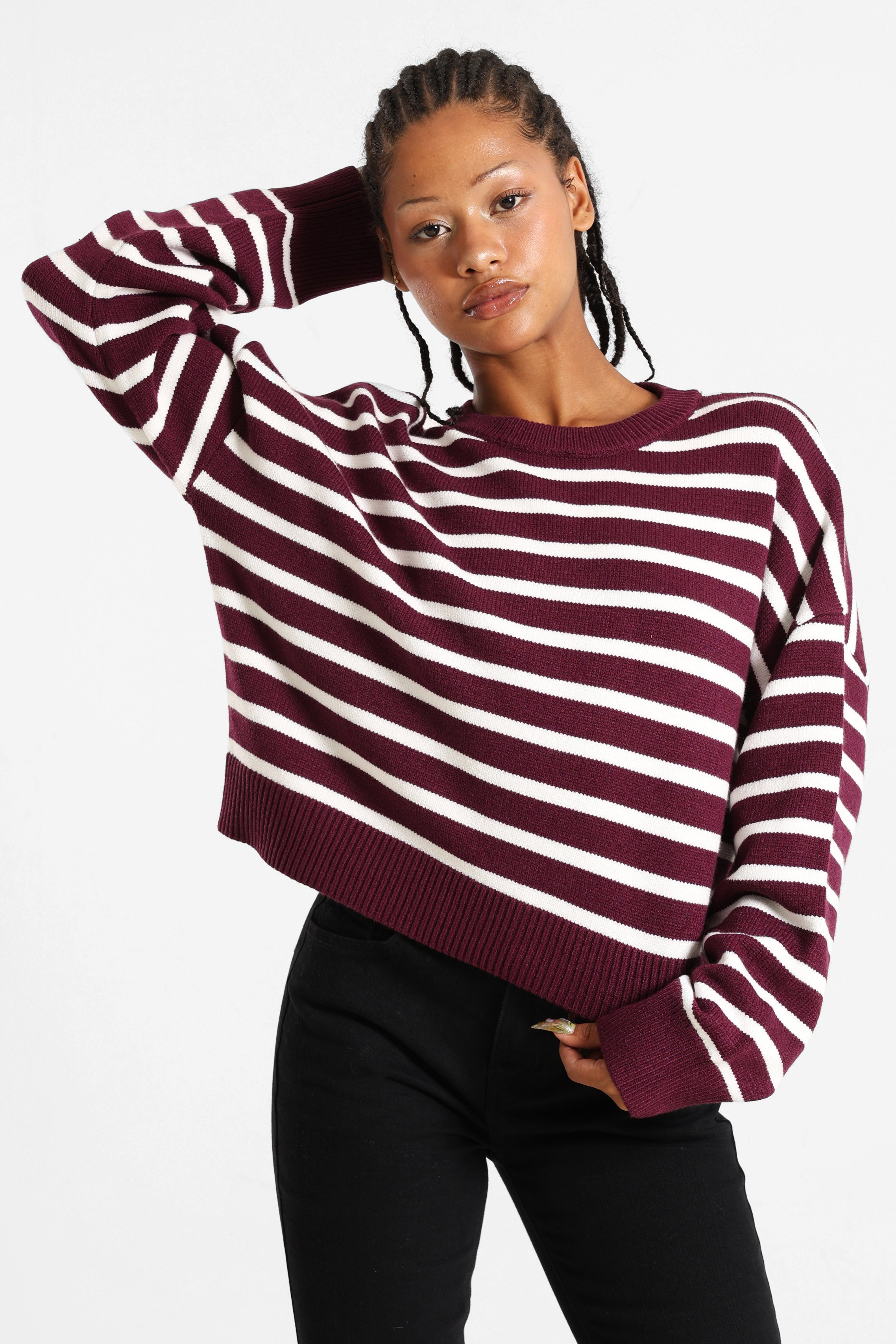 Maglione in maglia - Viola + Bianco