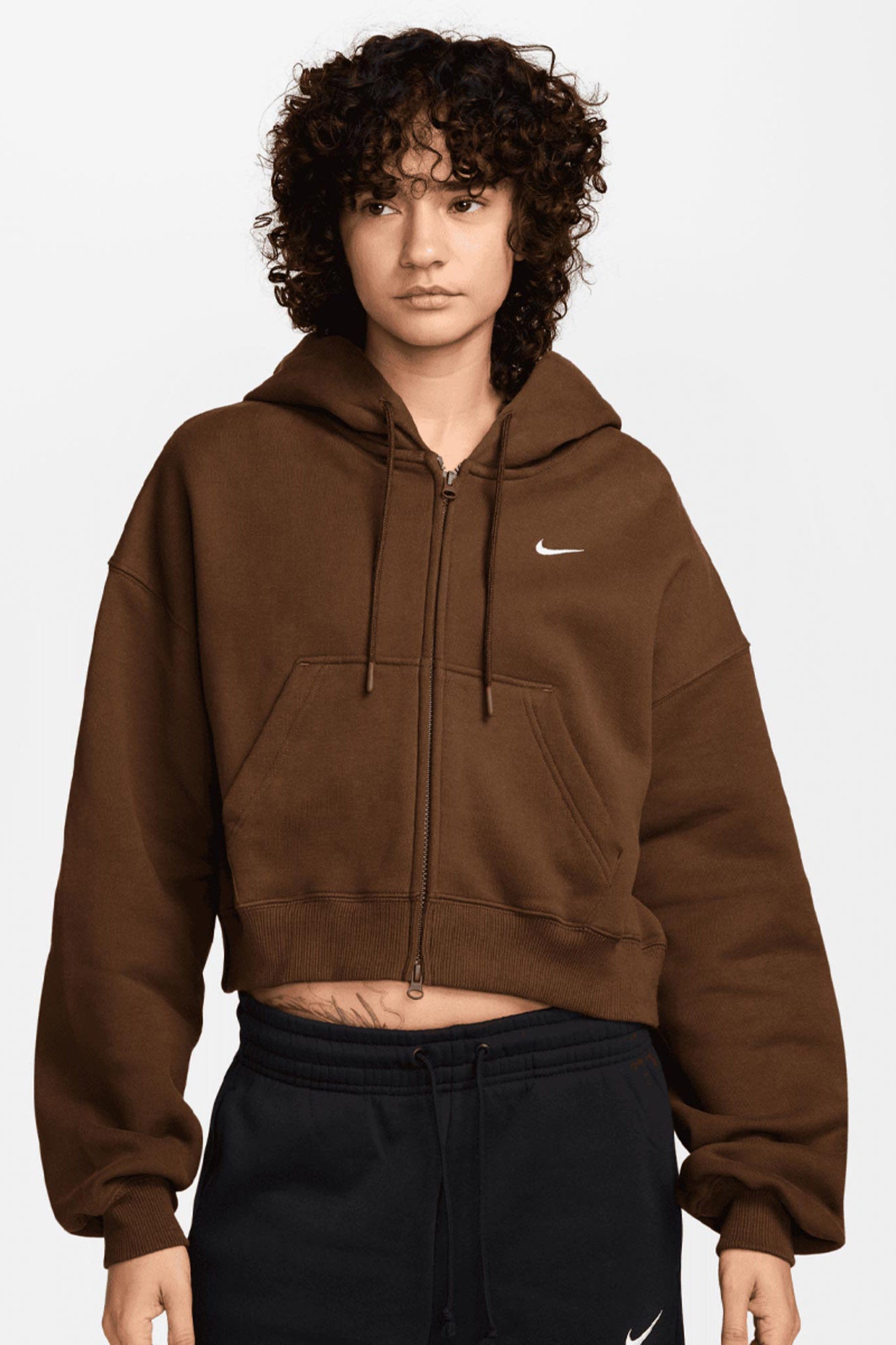 Oversized zip-up hoodie with hood - Cacao Wow