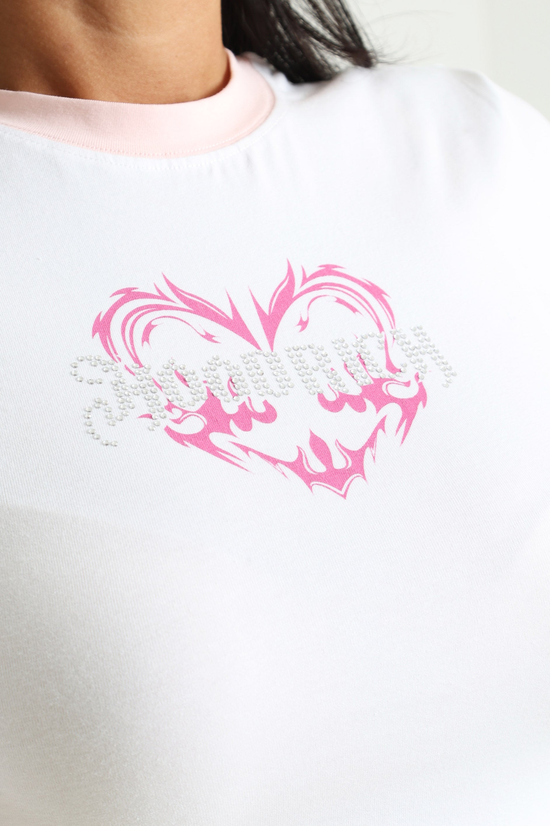 Crop T-Shirt - White + Pink
