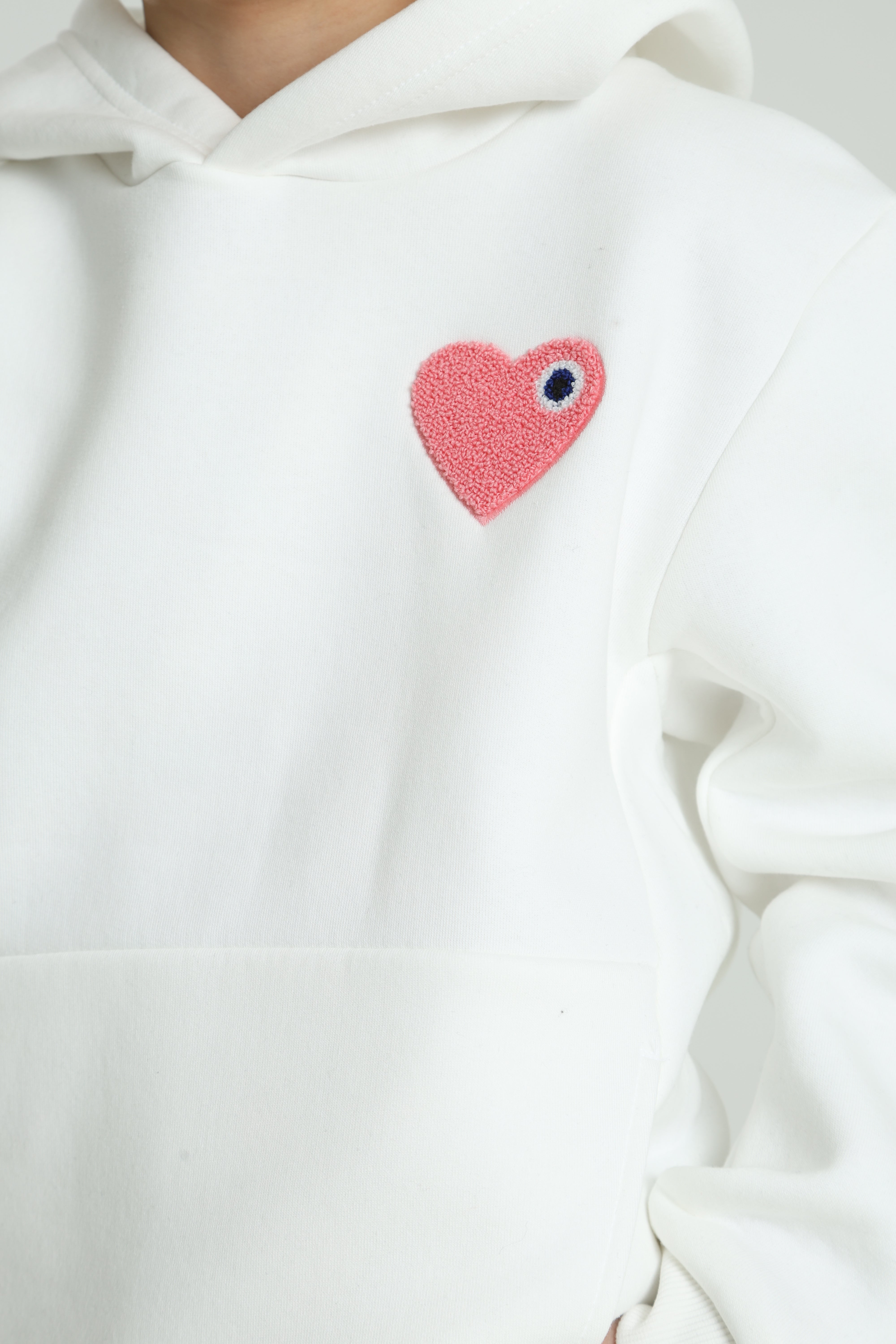 Felpa con cappuccio Heart - Offwhite + Rosa