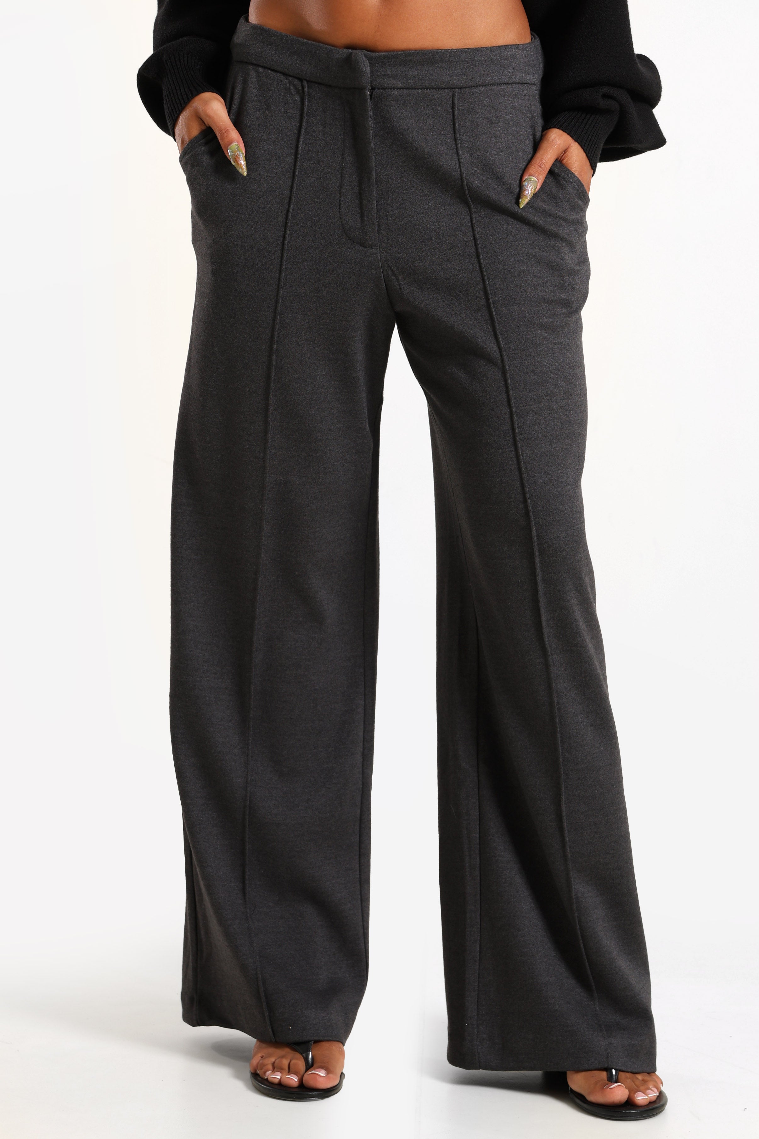 Wide-leg trousers in fabric - Dark Heather Grey