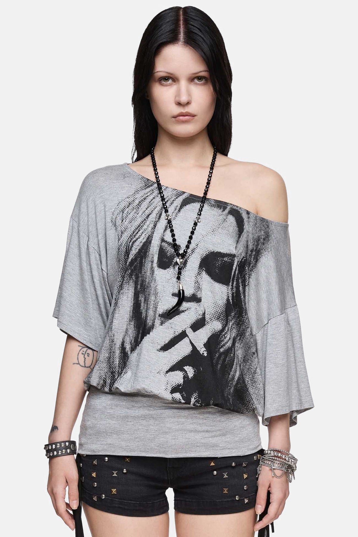 Muse off-shoulder t-shirt - Grey Melange