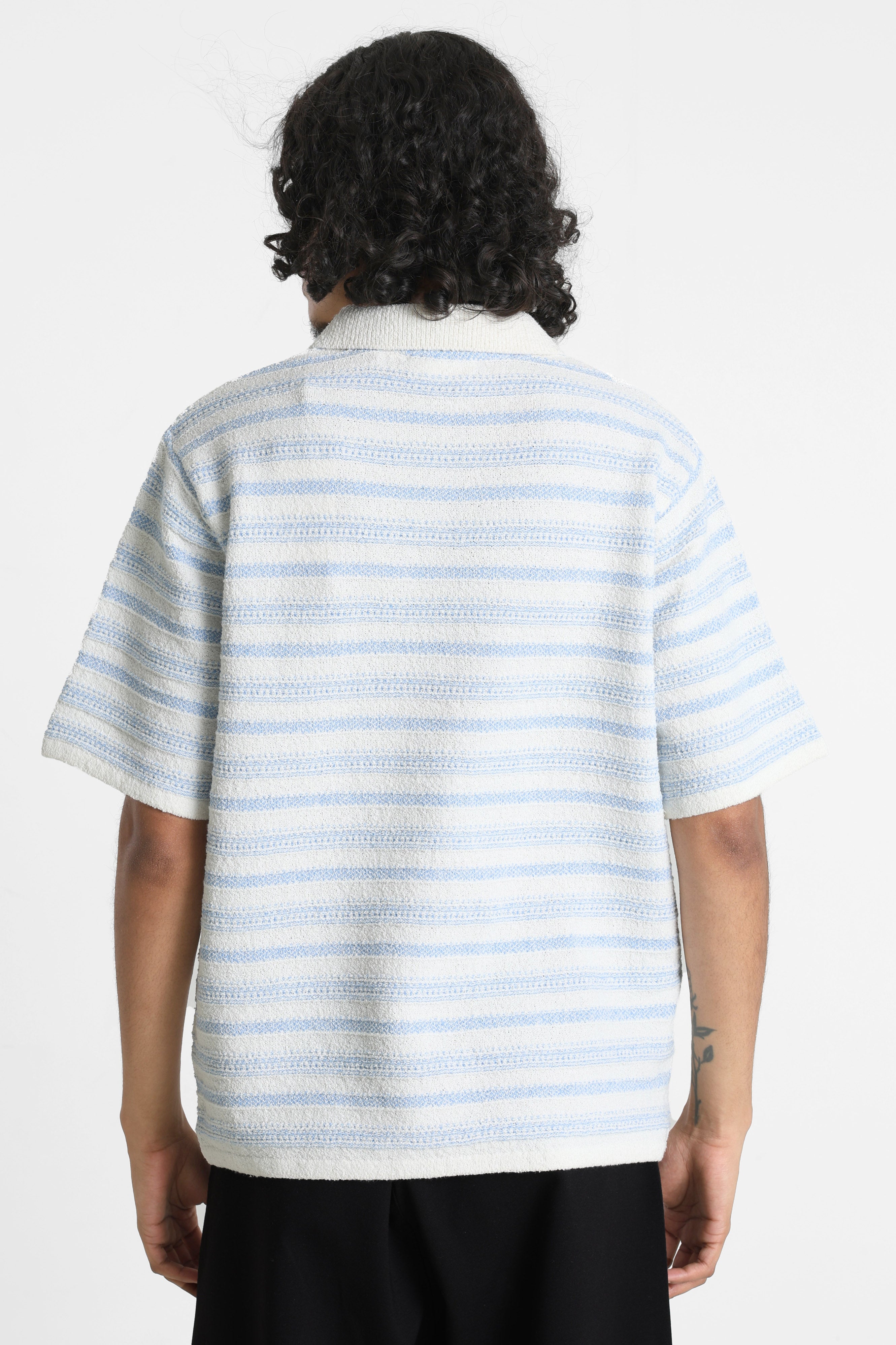 JORHYERES Strick Poloshirt - Sea Salt + Cashmere Blue