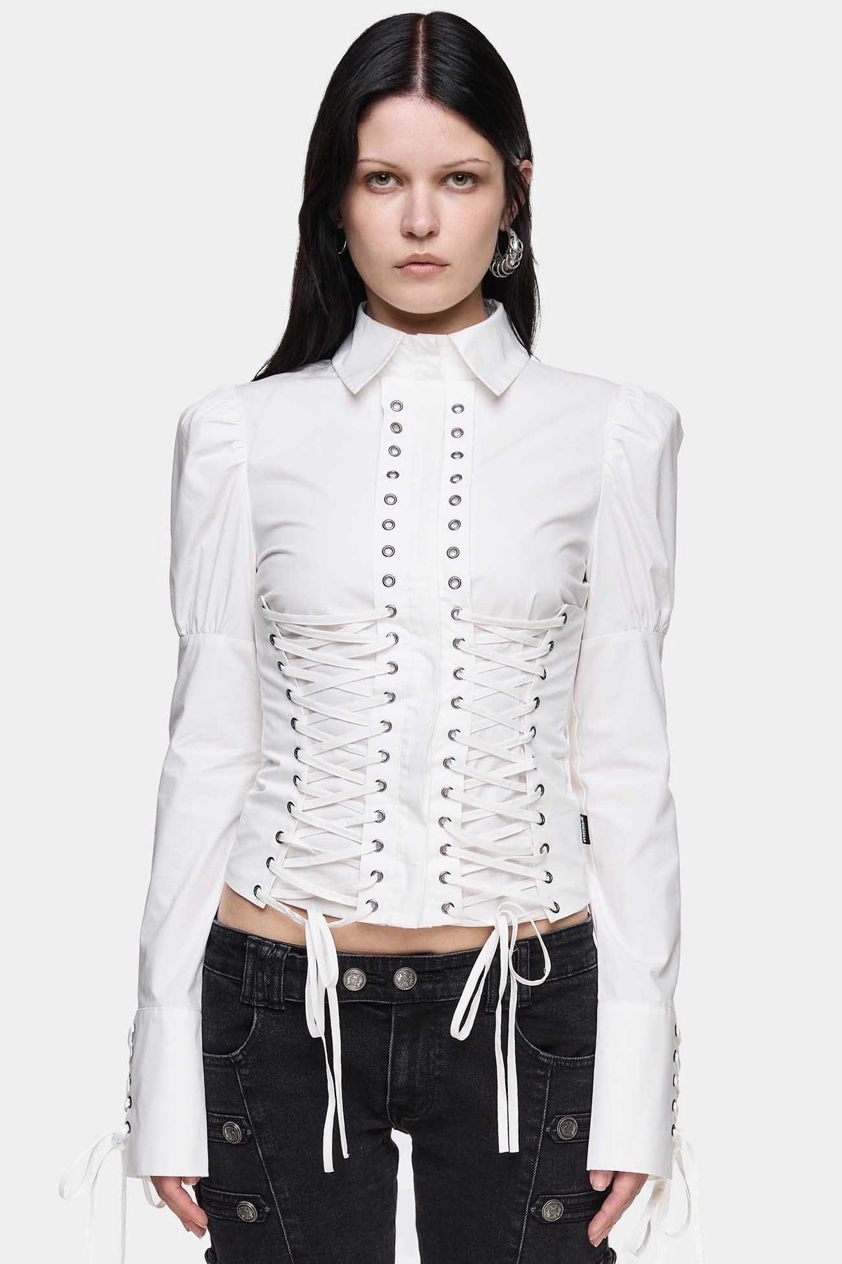 Lithium Lace-Up Hemd mit Nieten - White