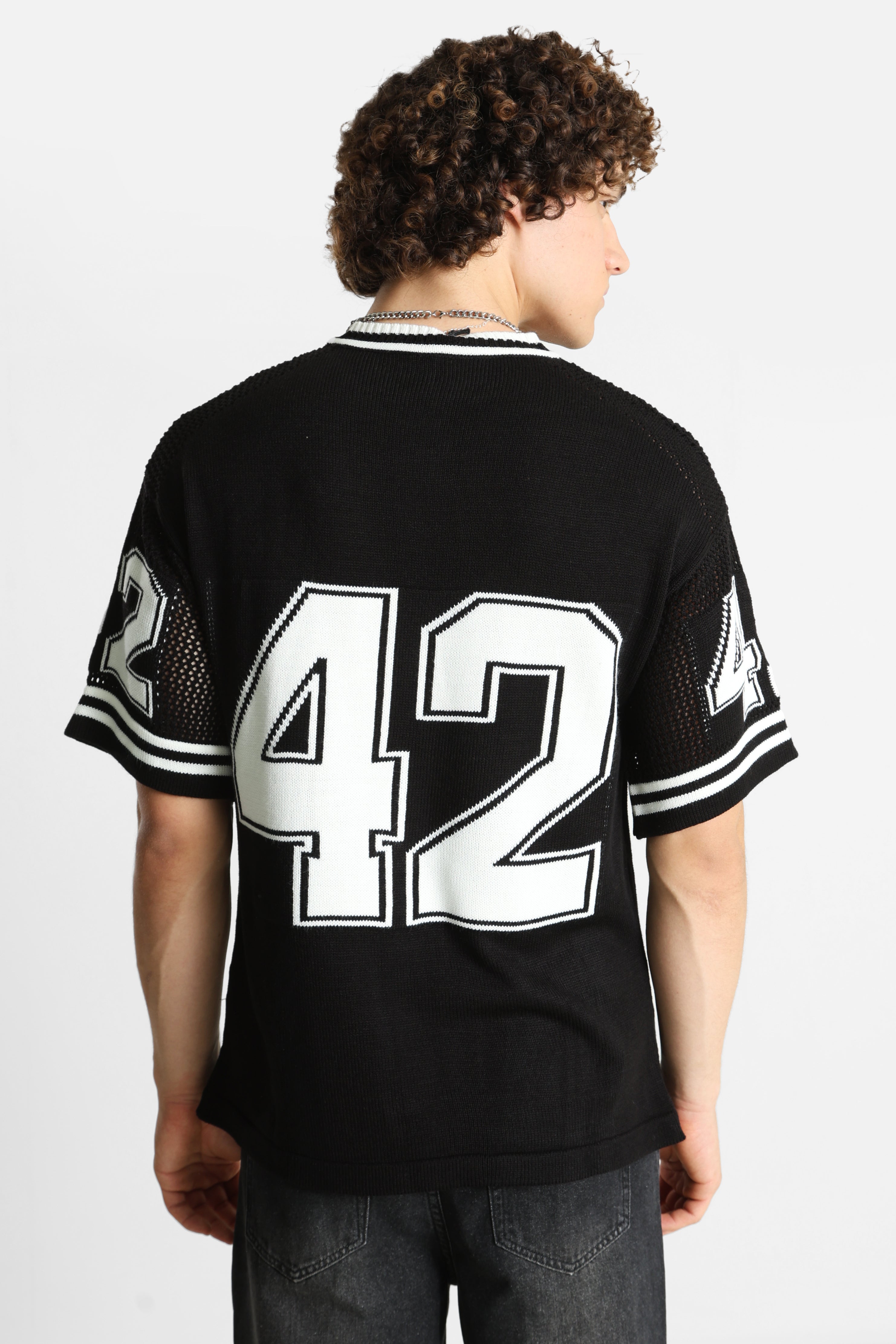 Oversize Strick T-Shirt - Black + White