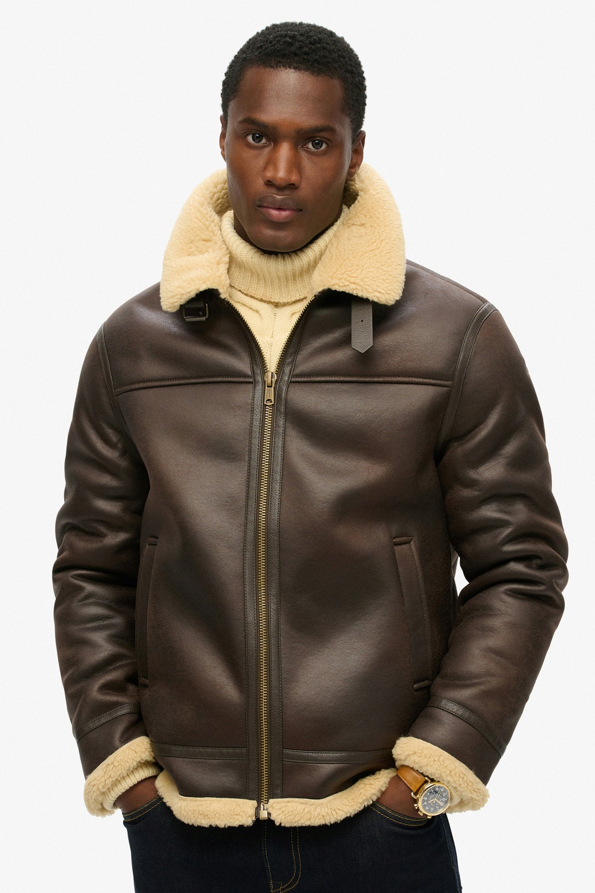 Giacca in montone rovesciato - Dark Brown