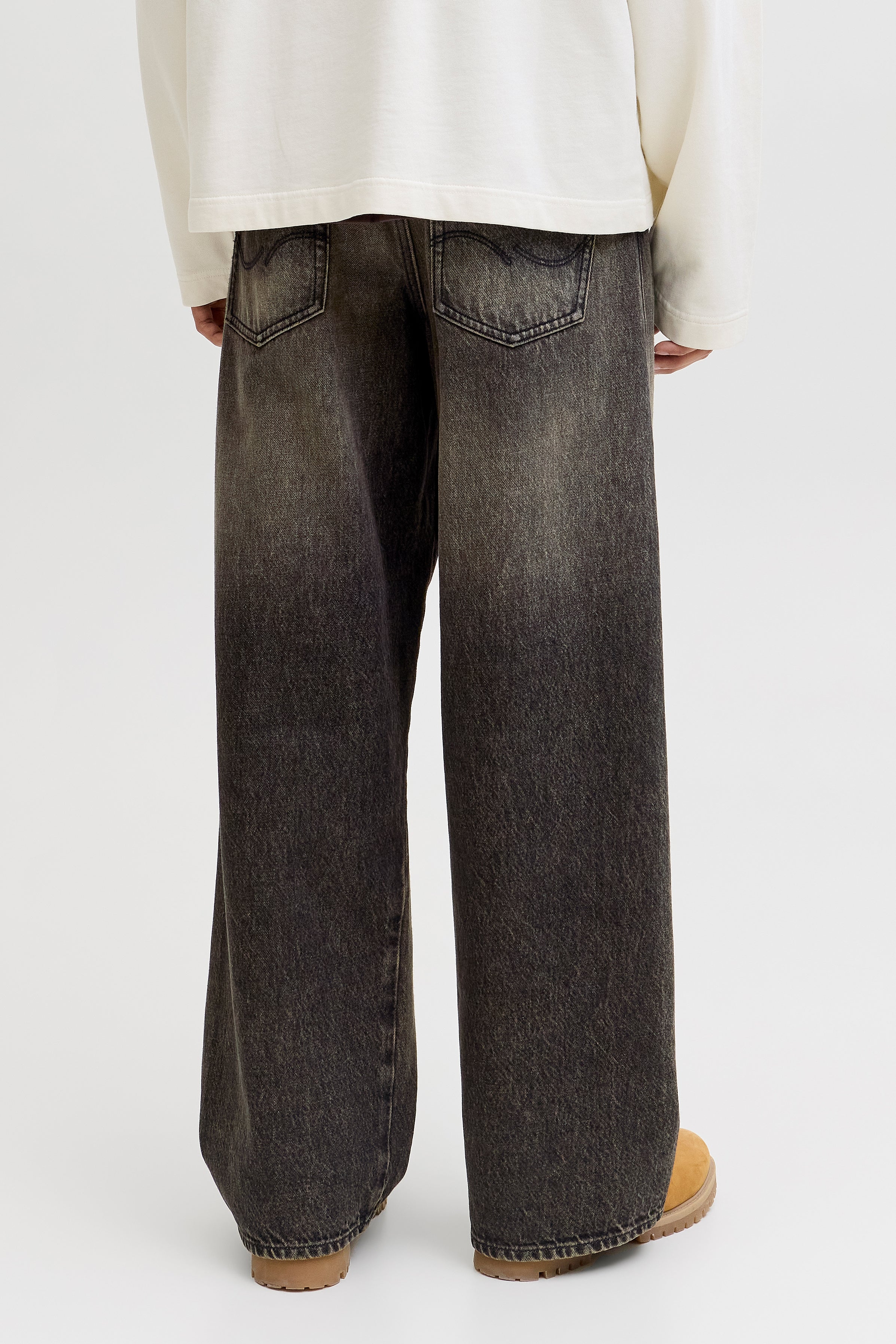 JJIDAVE JJSKEWED Wide Leg Jeans L32 - Black Washed