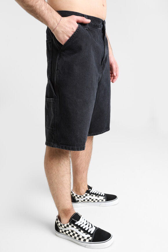 Single Knee Jeansshorts - Black Stone Washef