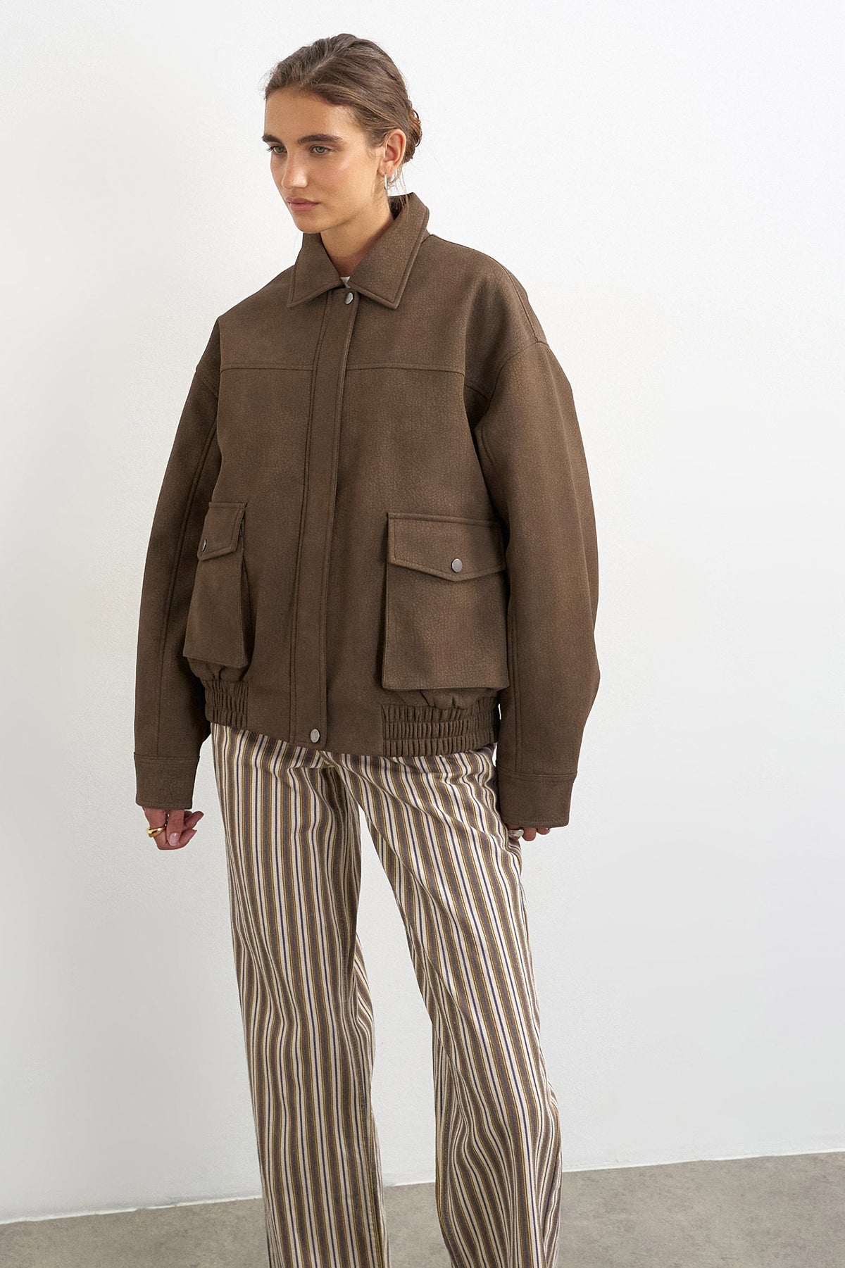TSTILDE veste bomber en similicuir - Chocolate Brown
