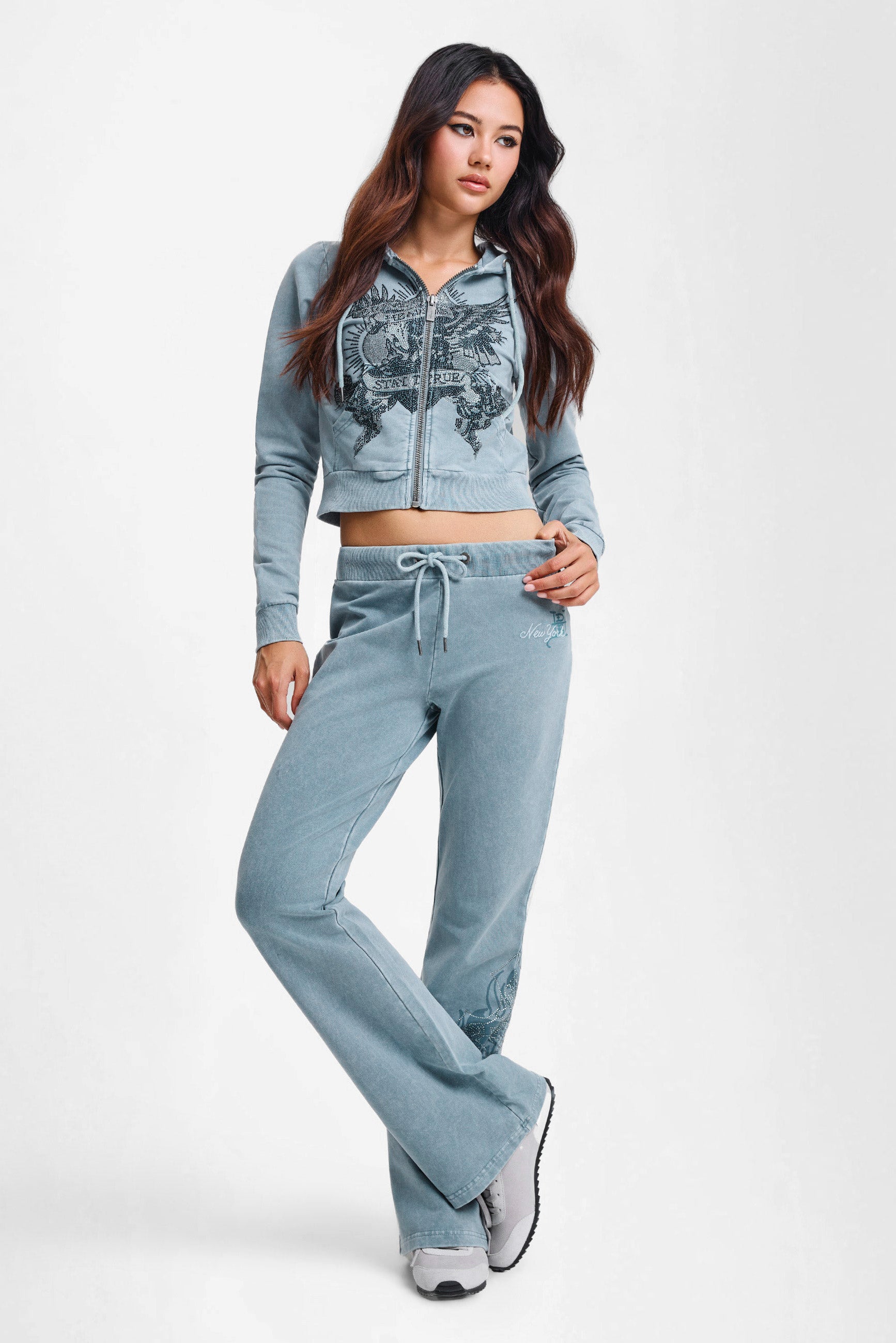 Stay True short zip-up hoodie sweatshirt - Blue Washed
